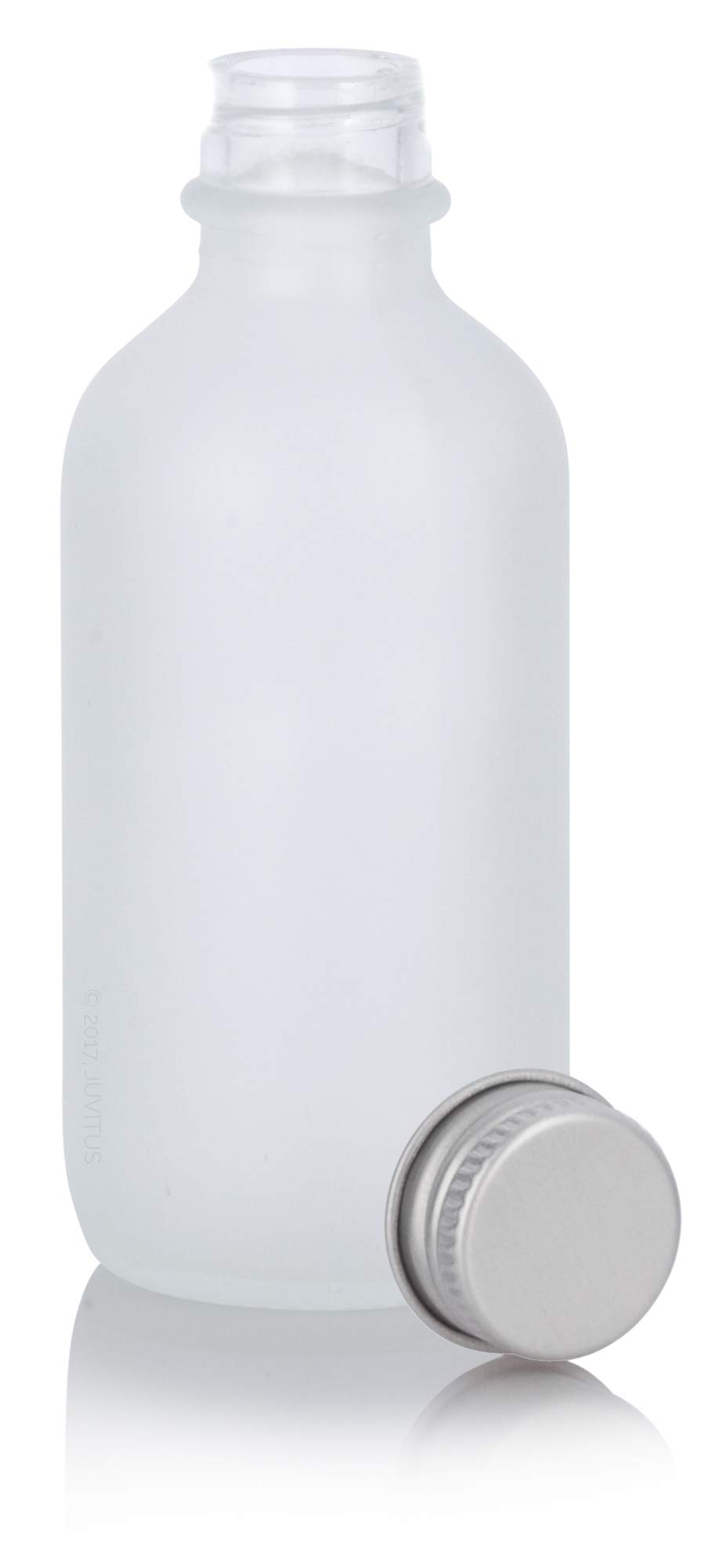 2 oz Frosted Clear Glass Boston Round Bottles with Silver Screw Caps (6 Pack) - Includes Free Funnel - Perfect for Essential Oils, DIY Beauty Products & Craft Storage