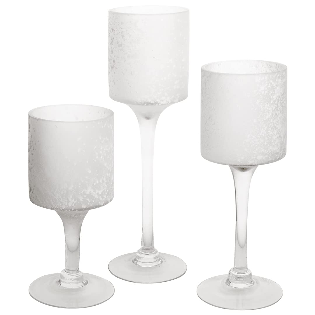 Koyal Wholesale Set of 3 Frosted White Glass Candle Holders - Long Stem Floating Candle Holders for Wedding Centerpieces, Christmas Decor & Home Table Decorations | Perfect for Romantic Dinners, Holiday Parties & Special Events
