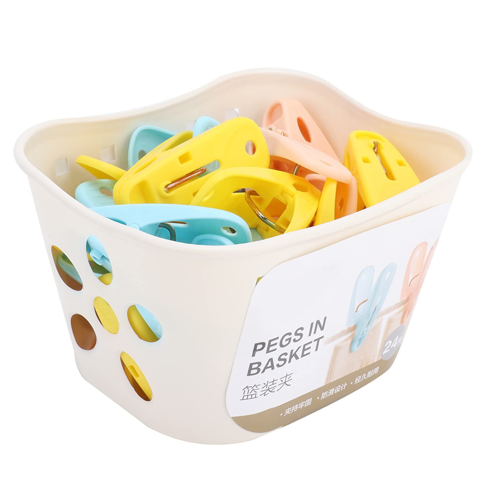 24pcs Colorful Plastic Clothespins - Windproof Laundry Clips, Anti-Slip Clothes Pins for Drying with Storage Basket - Perfect for Kitchen, Outdoor Travel & Camping Use