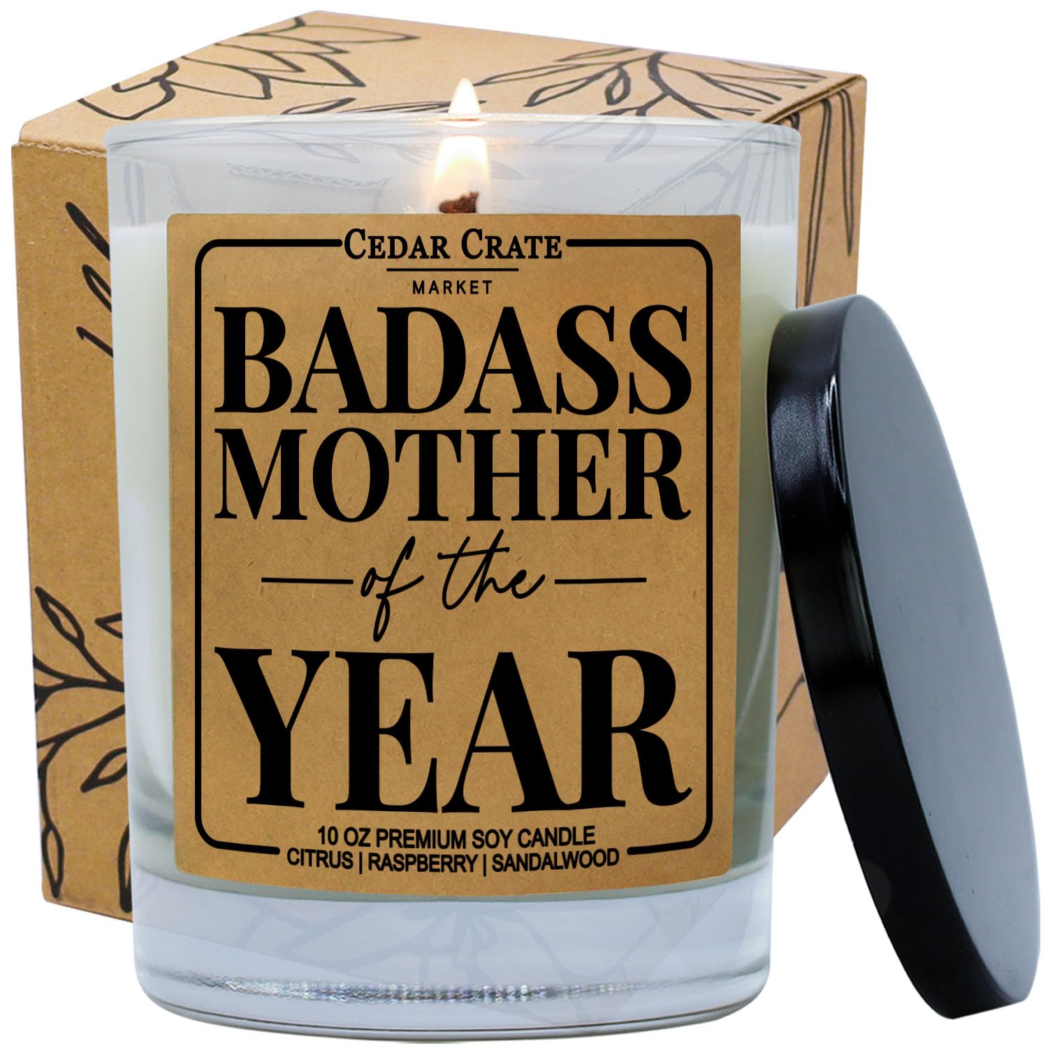 Badass Mother of The Year Scented Candle - Perfect Mothers Day Gift, Birthday Present for Mom, Thoughtful Candle Gift for Women, Best Friend & Sister - Aromatherapy Soy Wax Candle for Relaxation & Home Decor