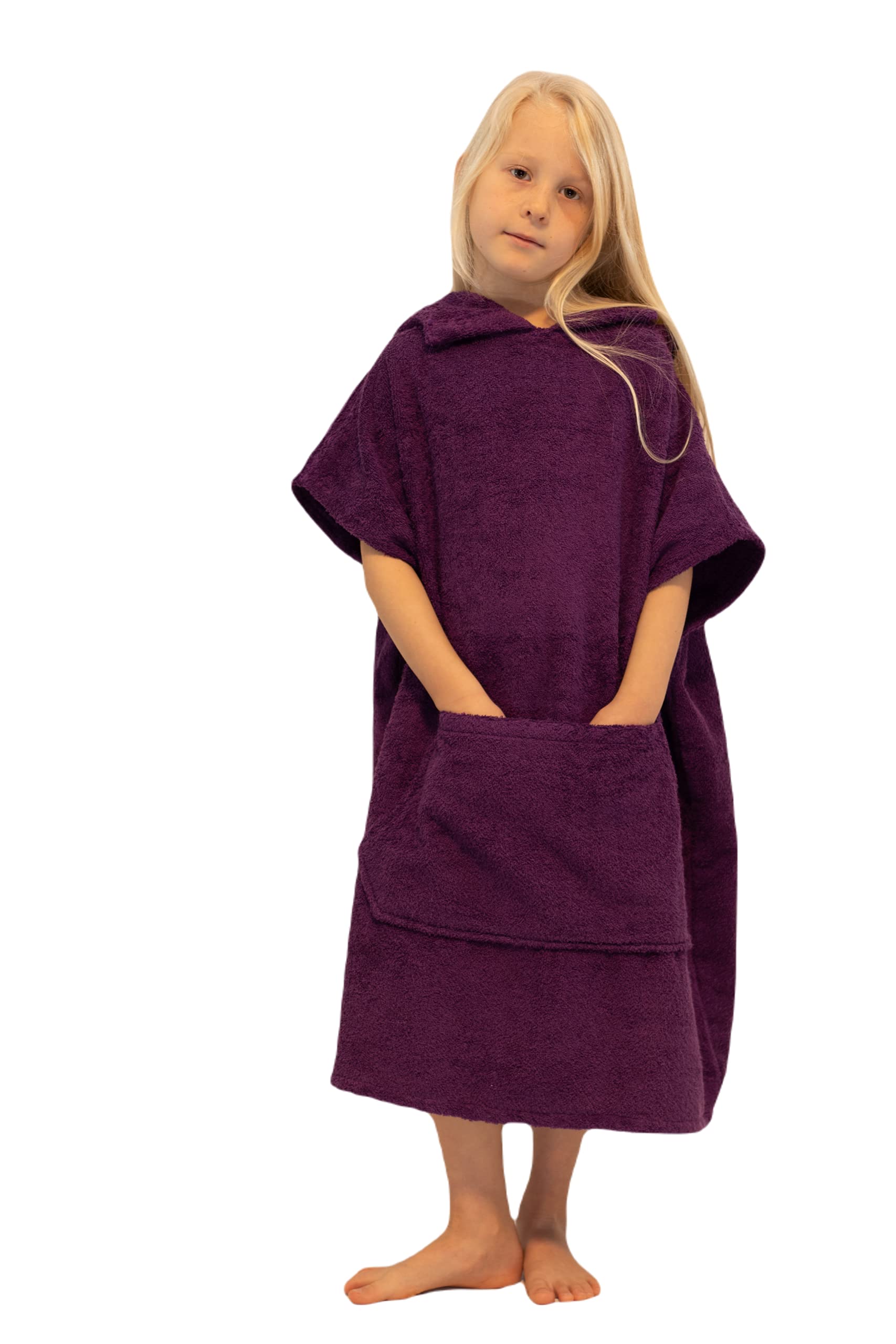 ALLEN & MATE Kids Swim Changing Robe - Quick Dry 100% Terry Cotton Beach Poncho Towel with Hood & Pocket for Boys & Girls | Perfect for Pool, Beach & Water Park After-Swim Wrap