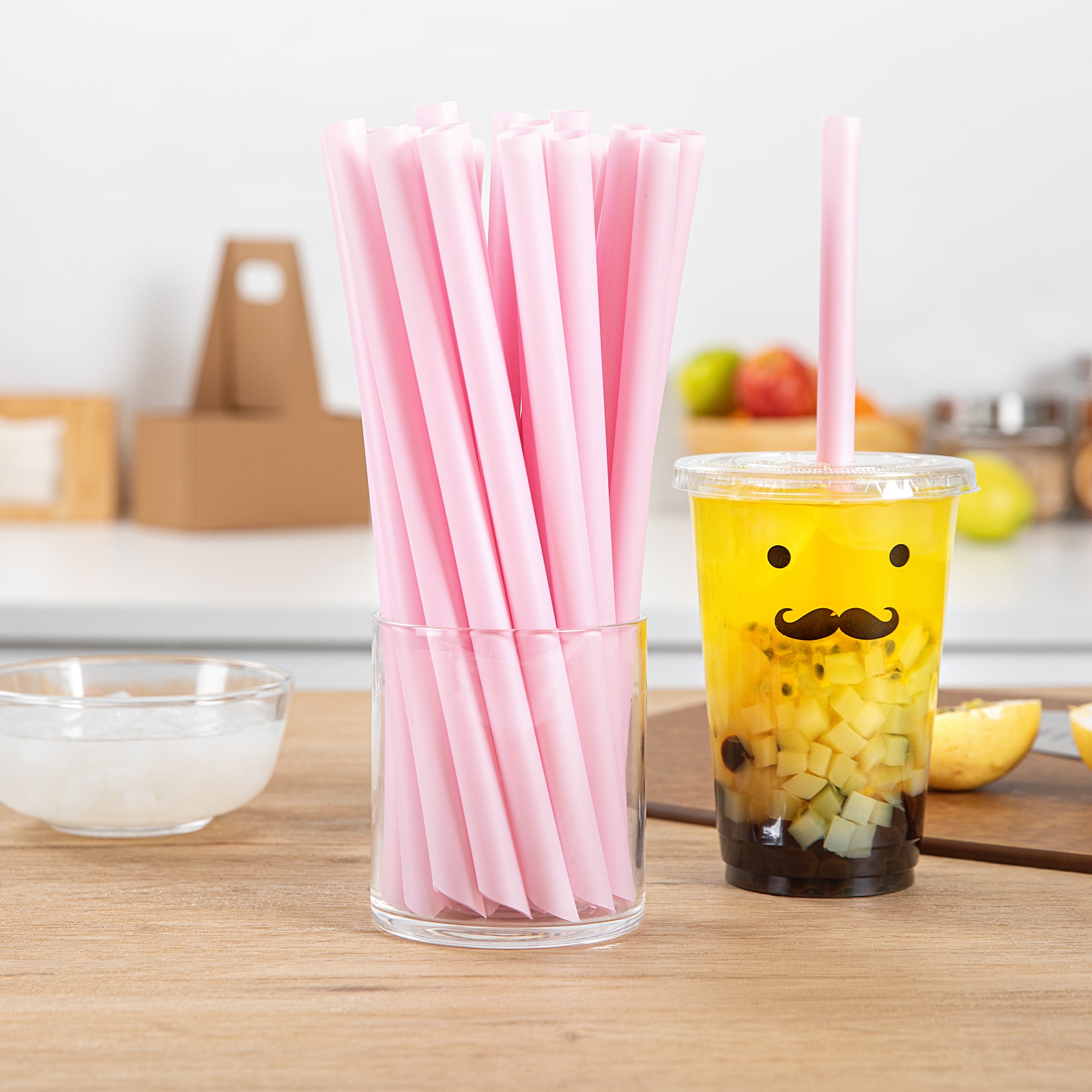 Eco-Friendly Extra Wide Pink PLA Plastic Boba Straws - Compostable, Pointed Tip, 9mm (100 Count) | Perfect for Bubble Tea, Smoothies, and Cold Drinks