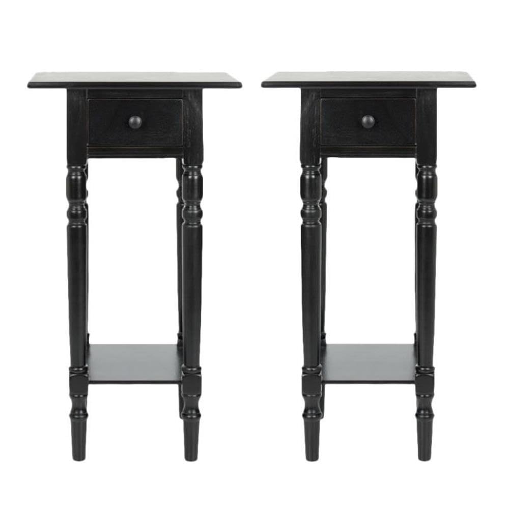 Distressed Black Wood End Table Set of 2 - Rustic Nightstand for Bedroom, Living Room Accent Table with Storage Shelf - Perfect for Coffee Table, Sofa Side Table, Home Decor