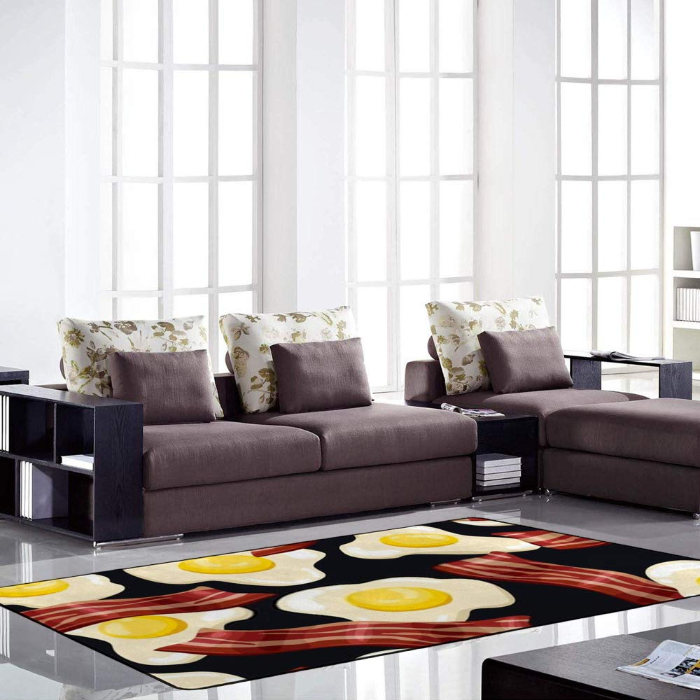 Non-Slip Soft Modern Area Rugs with Fried Egg & Bacon Pattern - Washable Floor Carpet & Yoga Mat for Bedroom, Living Room & Home Decor - Perfect for Cozy Spaces, Meditation & Kids Play Areas