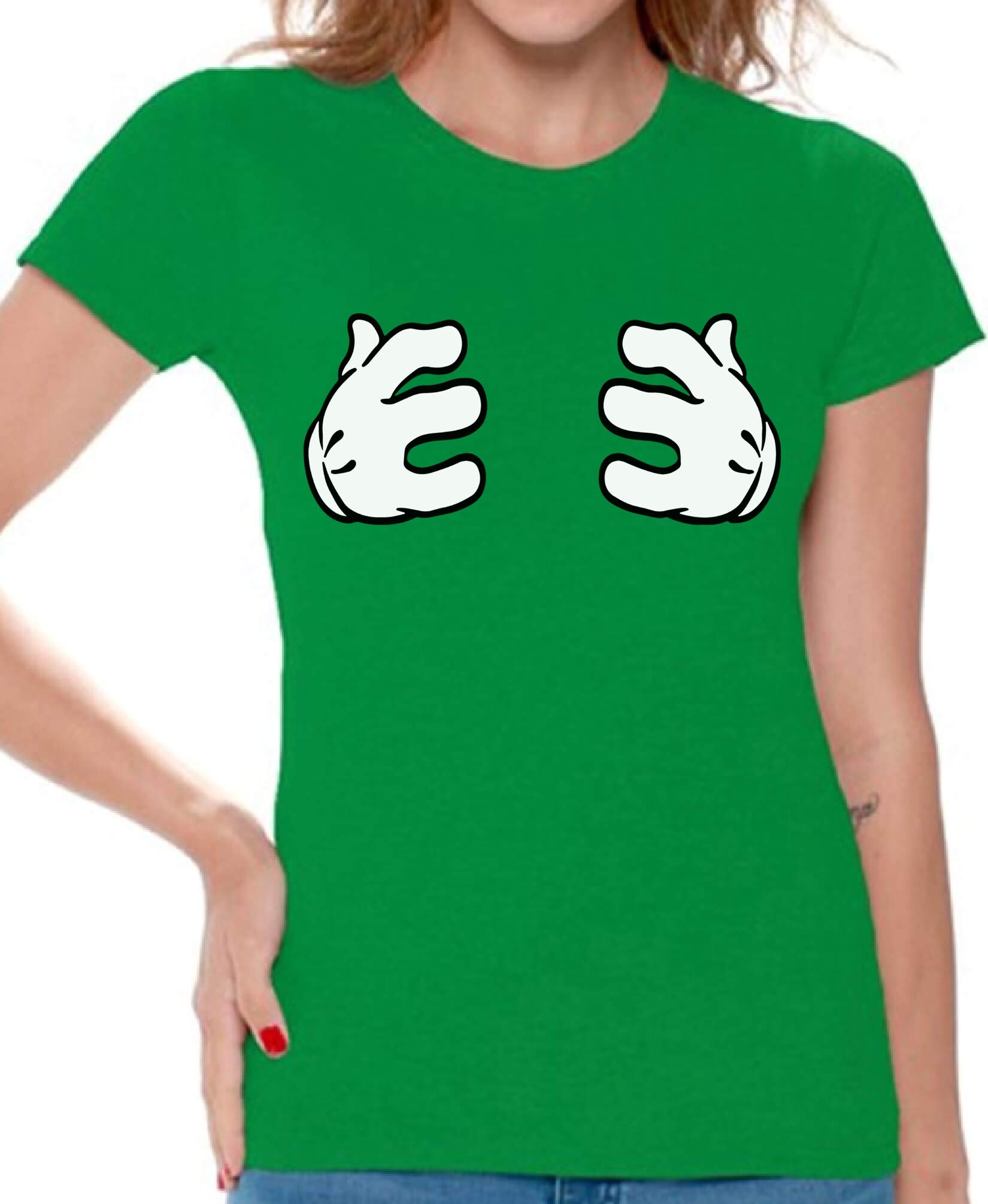 Awkwardstyles Women's Funny Cartoon Hands Grabbing Boobies Graphic T-Shirt with Free Bookmark - Perfect for Bachelorette Parties & Girls Night Out