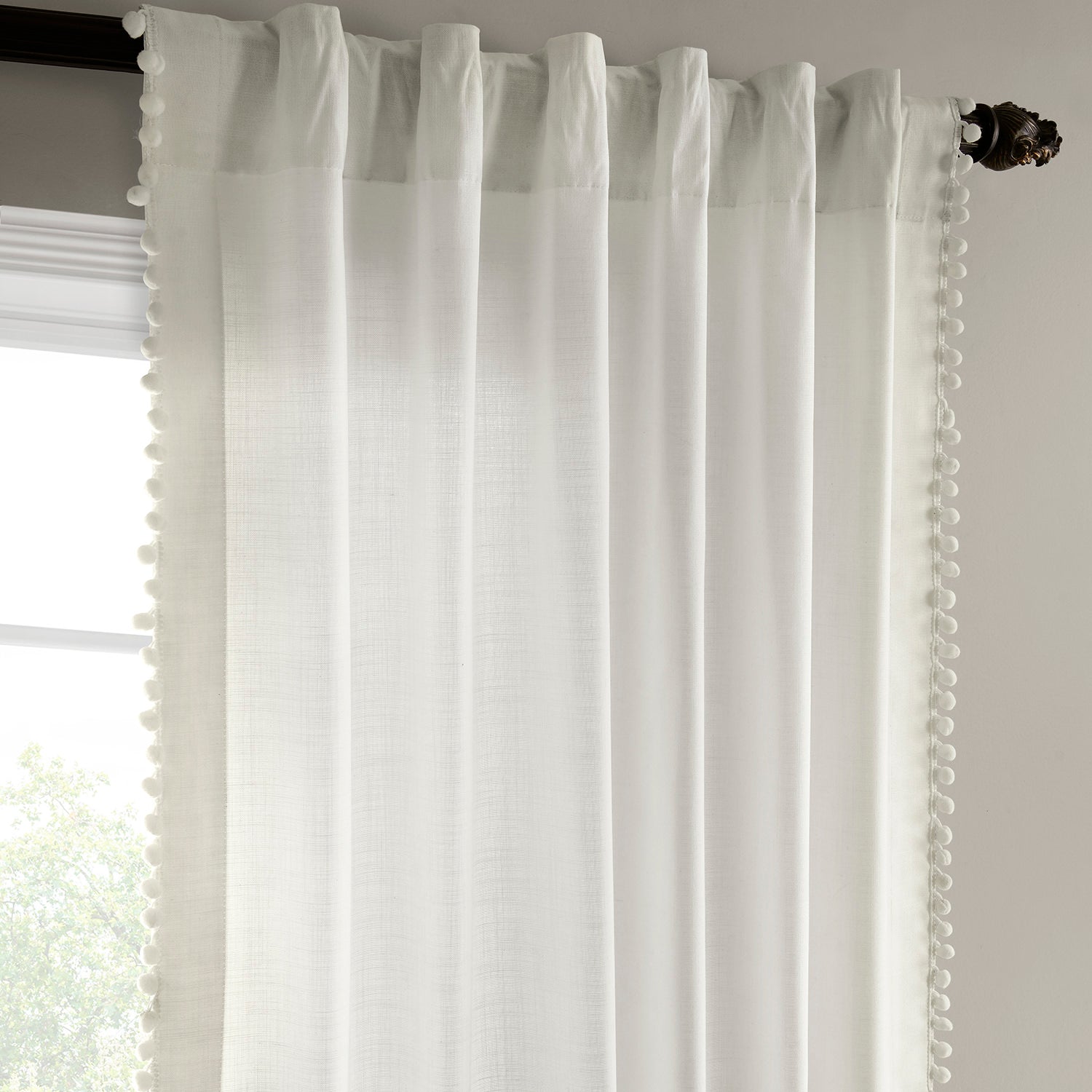 Channing White Bordered Modern Hampton Textured Cotton Light Filtering Curtains - Elegant Window Treatment for Living Room, Bedroom & Office