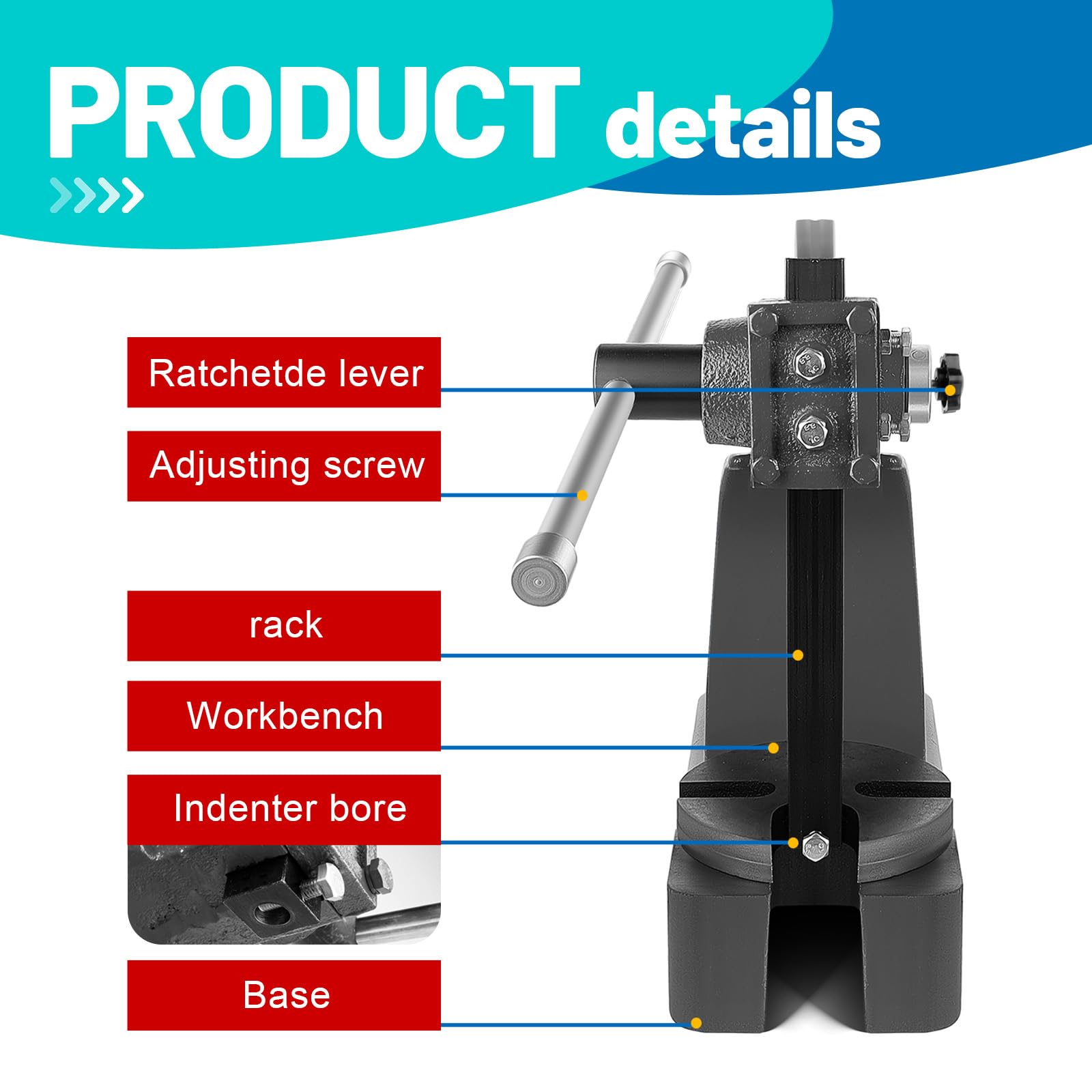 1 Ton Heavy Duty Cast Iron Arbor Press - Manual Desktop Hand Press for Riveting, Punching & Bending | 5.5