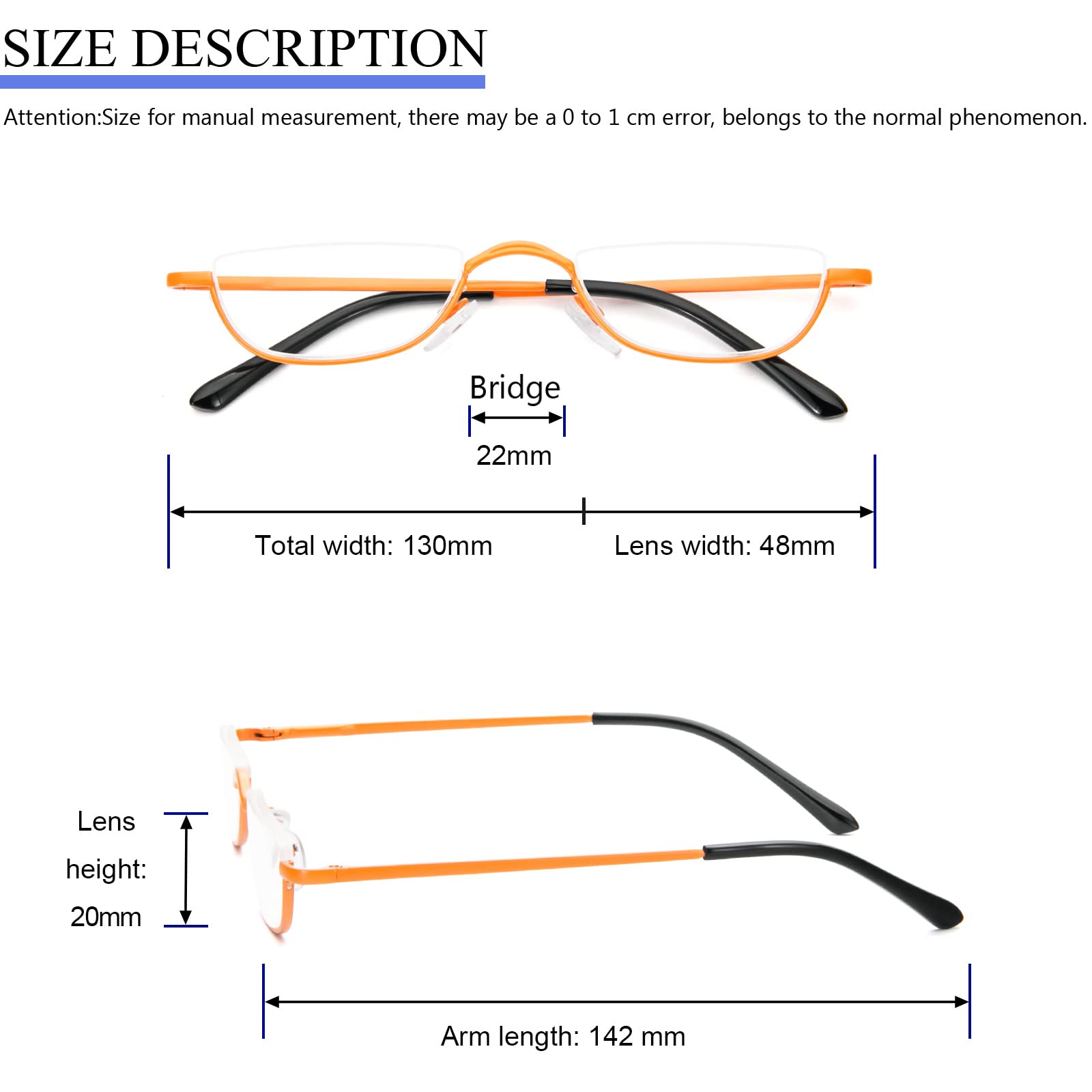 KoKoBin Half Rim Reading Glasses - Lightweight Metal Frame Spring Hinge Readers with Leather Case for Men & Women | Perfect for Reading, Computer Work & Office Use