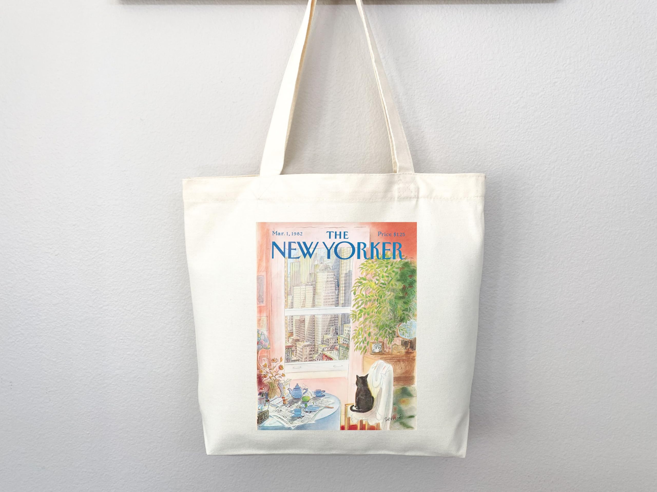 New Yorker Magazine Tote Bag - Stylish Canvas Shopper with Artistic Print for Women, Grocery Shopping, Beach & Everyday Use (Tote Bag Only)