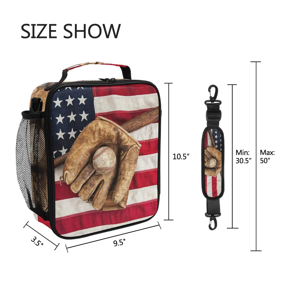 **American Flag Insulated Lunch Box - Baseball Sport Design Cooler Tote Bag with Shoulder Strap for Men, Women, Boys & Girls - Perfect for School, Work, Picnics & Outdoor Activities**