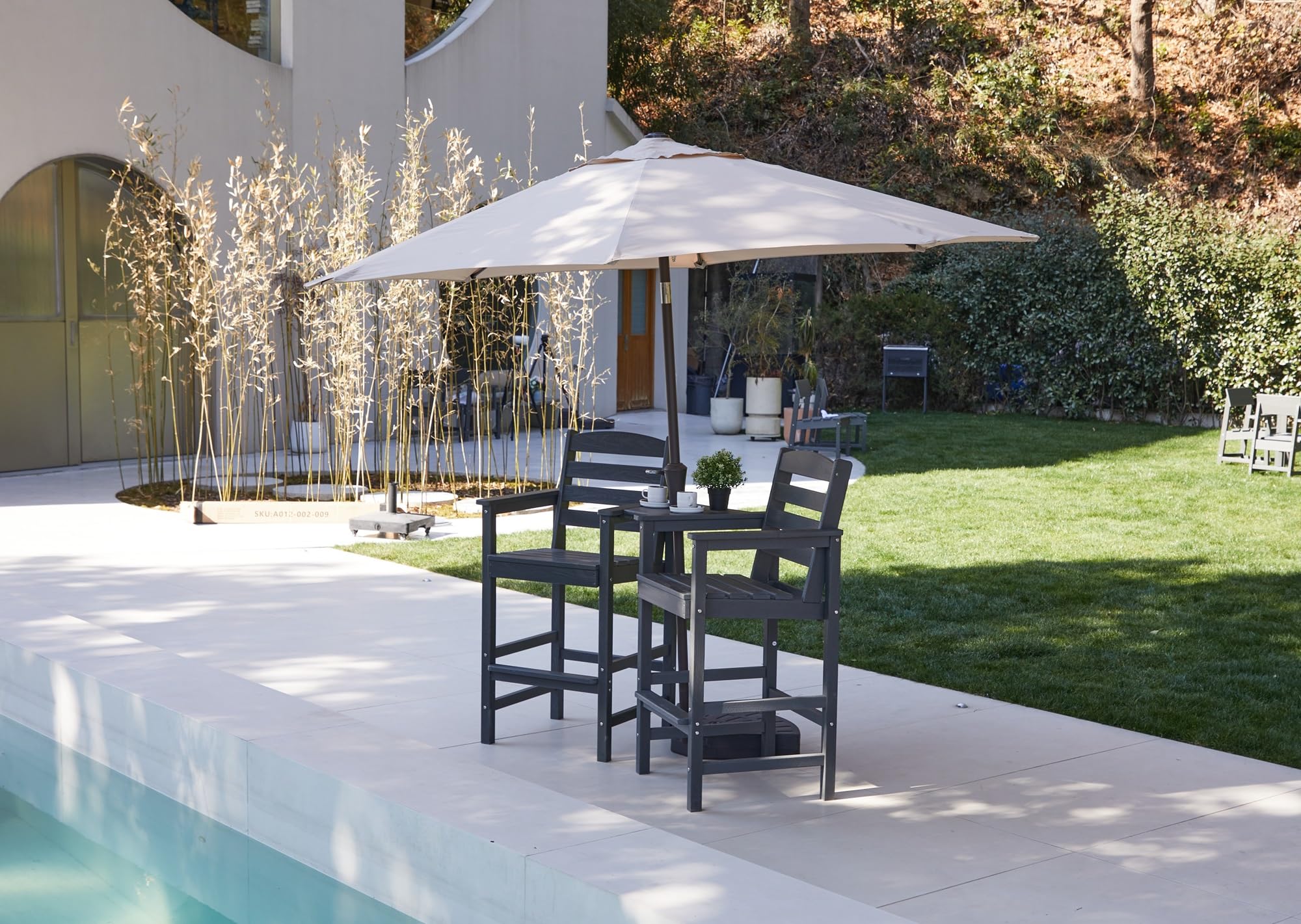 Premium SERWALL Tall Adirondack Chairs Set of 2 with Connecting Table - Outdoor Patio Furniture in Elegant Grey for Backyard, Garden, and Poolside Relaxation
