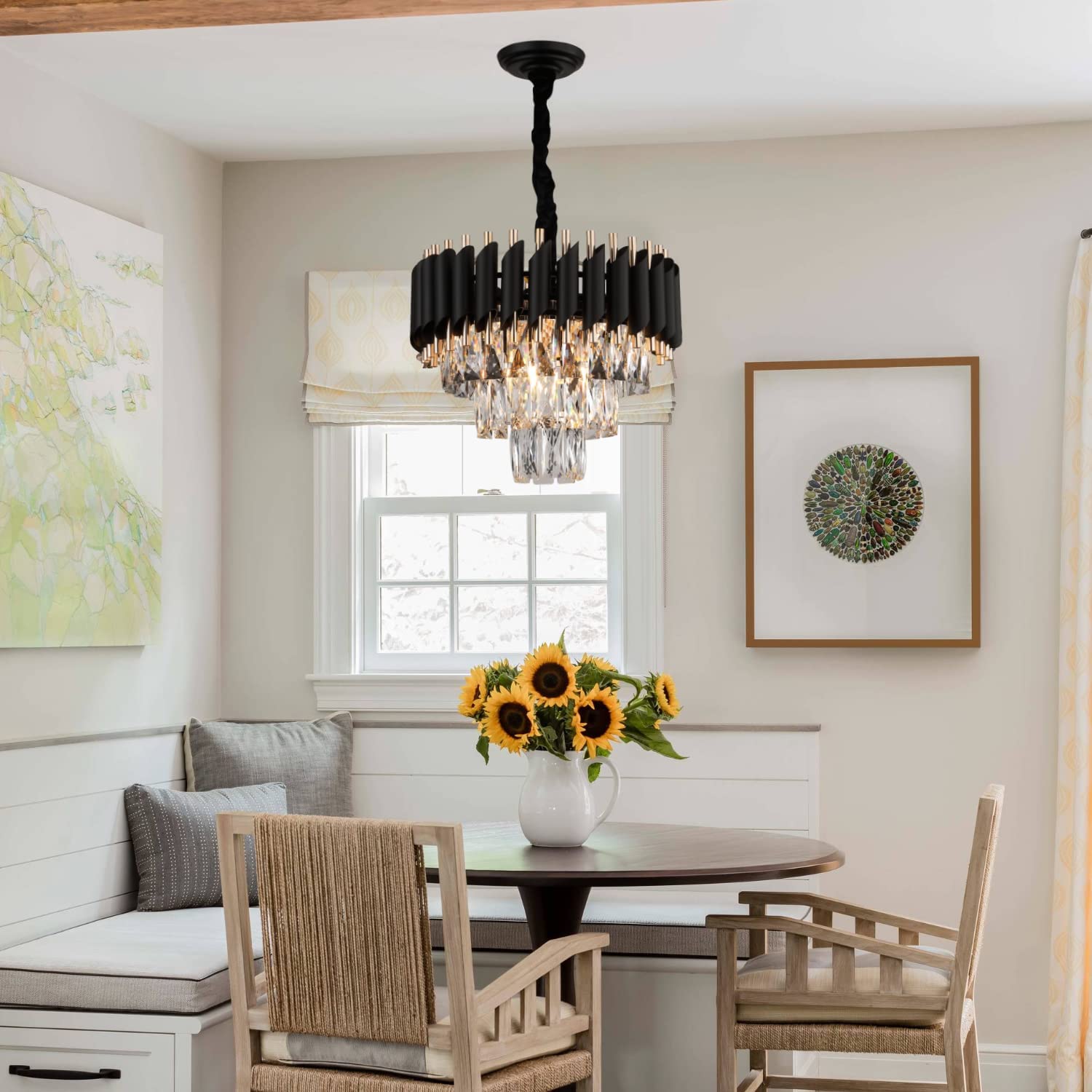 Modern Crystal Chandeliers 3-Tier Black and Gold Pendant Light Fixtures - 16