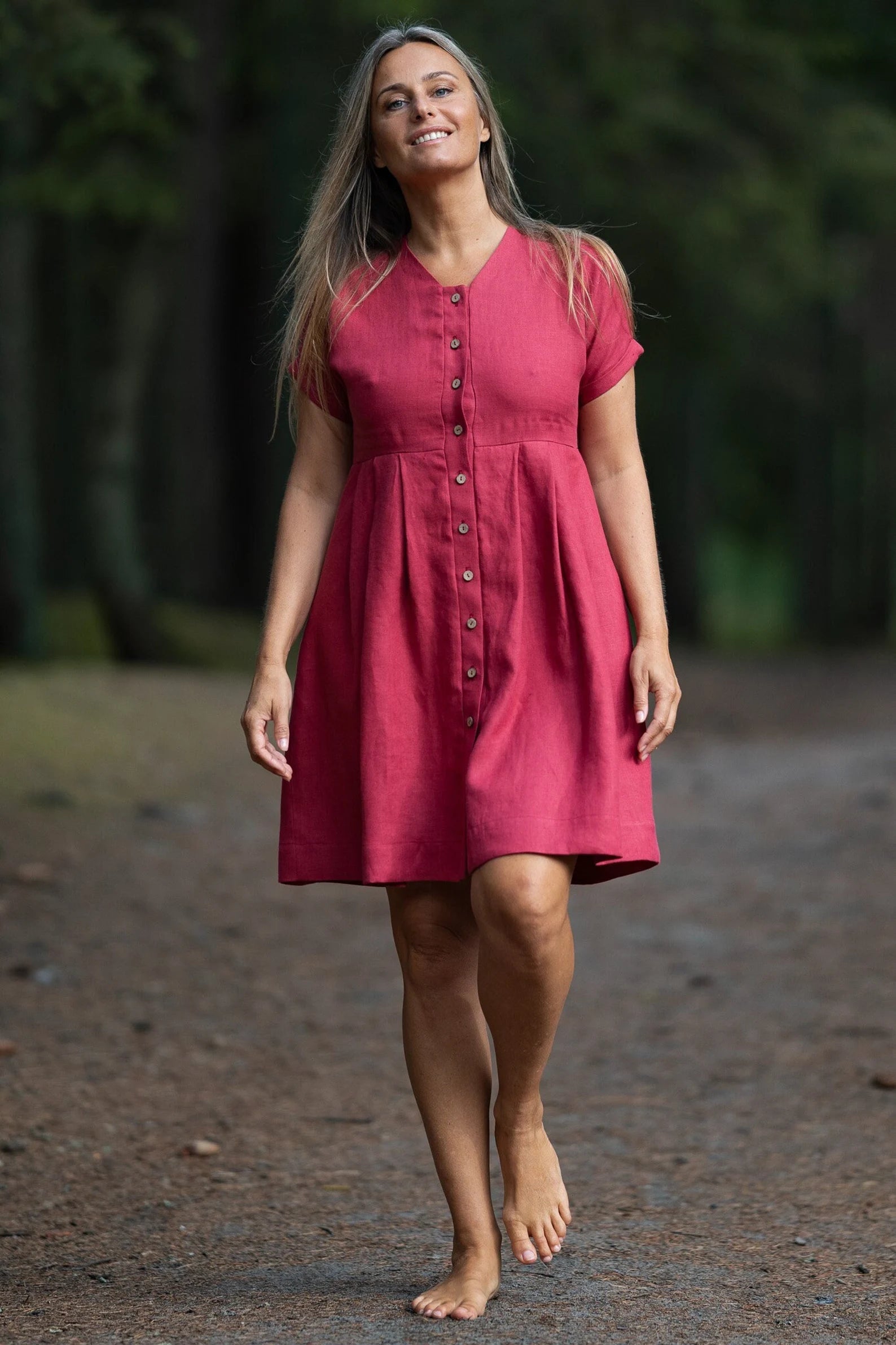 LAURA Linen Button Down Dress in Raspberry - Flowy Casual Summer Dress for Women, Perfect for Beach, Brunch & Office Wear