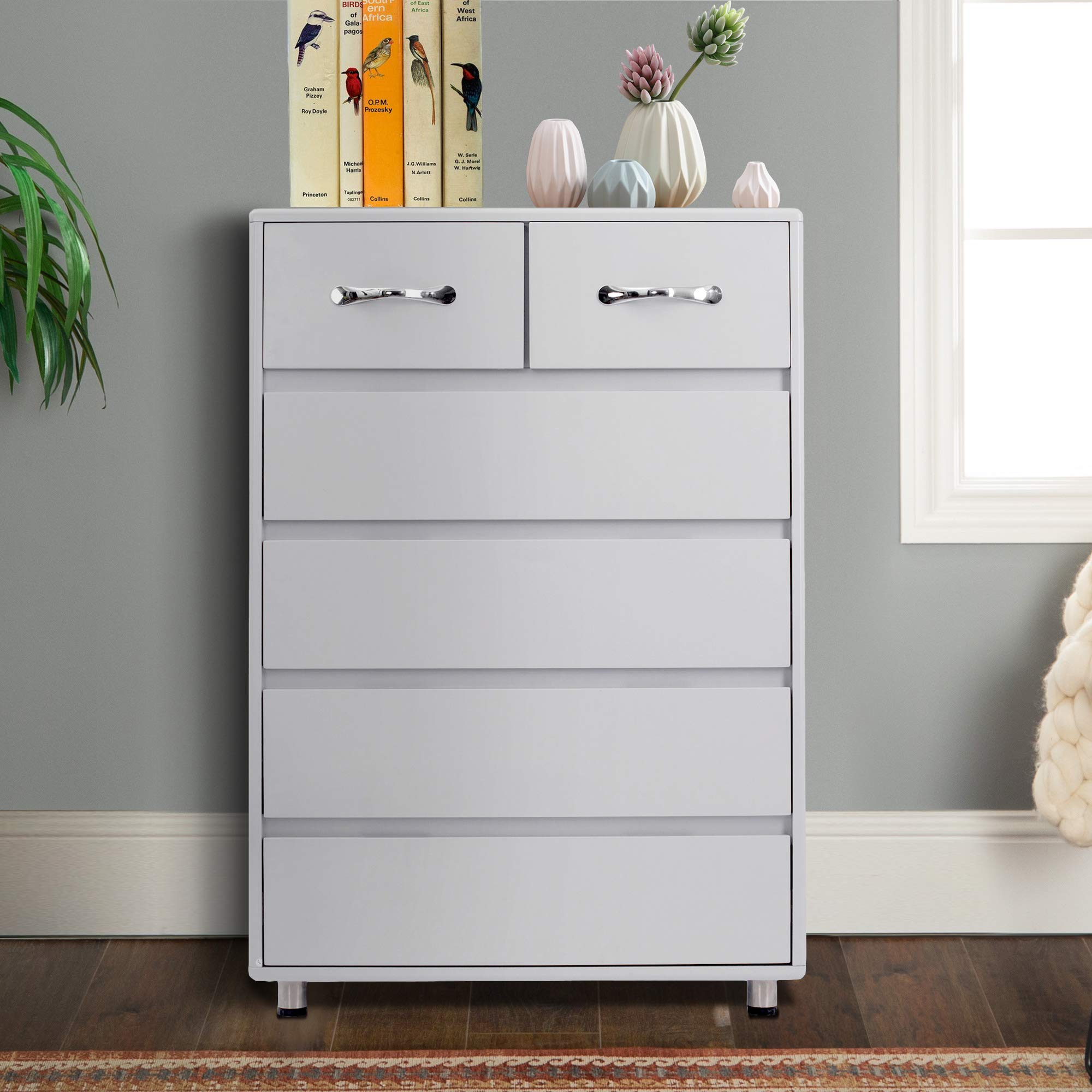 Binrrio 6-Drawer Dresser - Modern Wooden Storage Cabinet with Drawers for Bedroom, Closet, Living Room & Kids Room - Space-Saving Organizer for Clothes, Toys & Accessories (Grey)