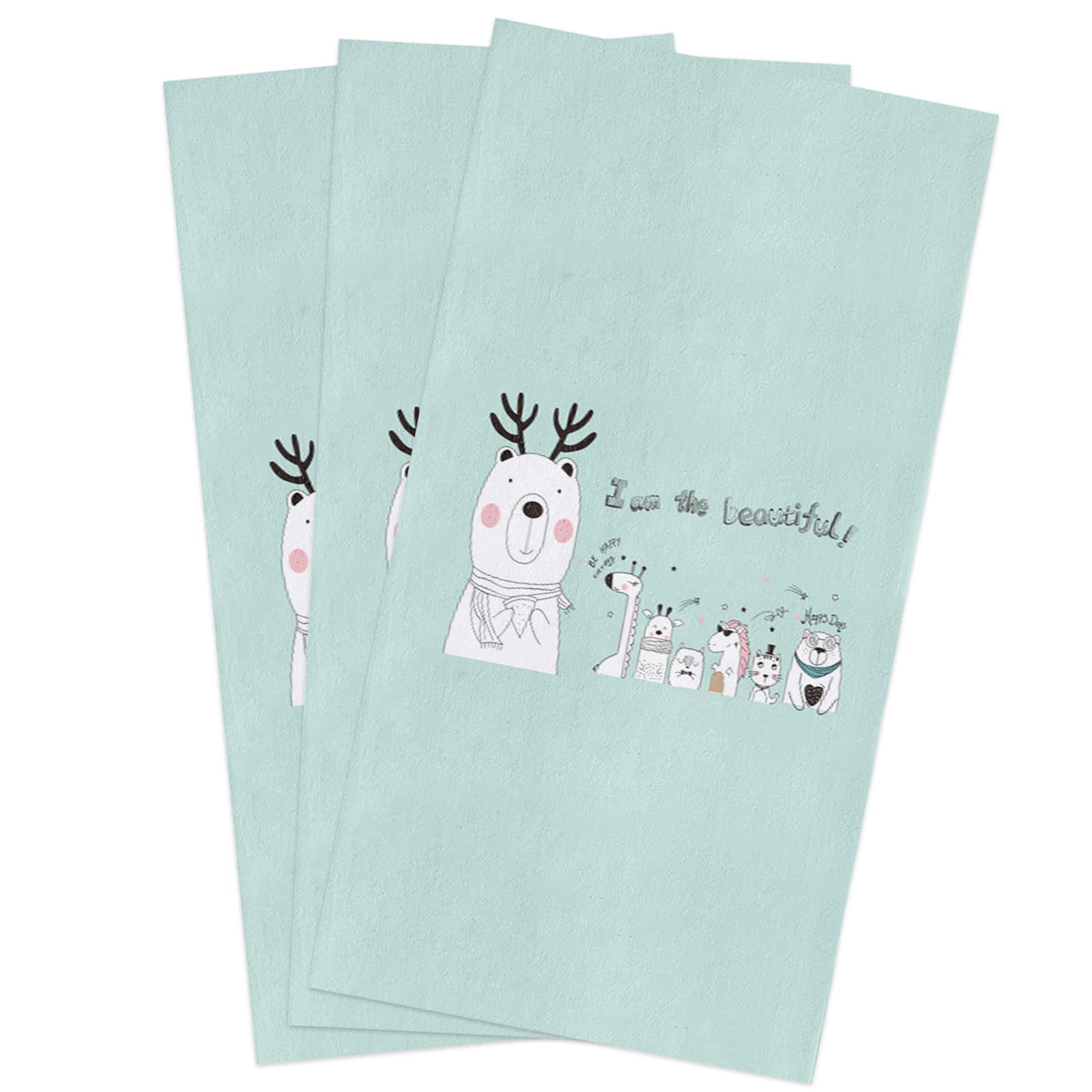 Premium 3-Pack Kitchen Towels 28x18 Inches - Ultra Soft & Absorbent Microfiber Hand Towels with Hanging Loop - Cute Cartoon Animal Prints for Kids Room, Nursery Decor - Perfect for Cooking, Cleaning & Kitchen Decor