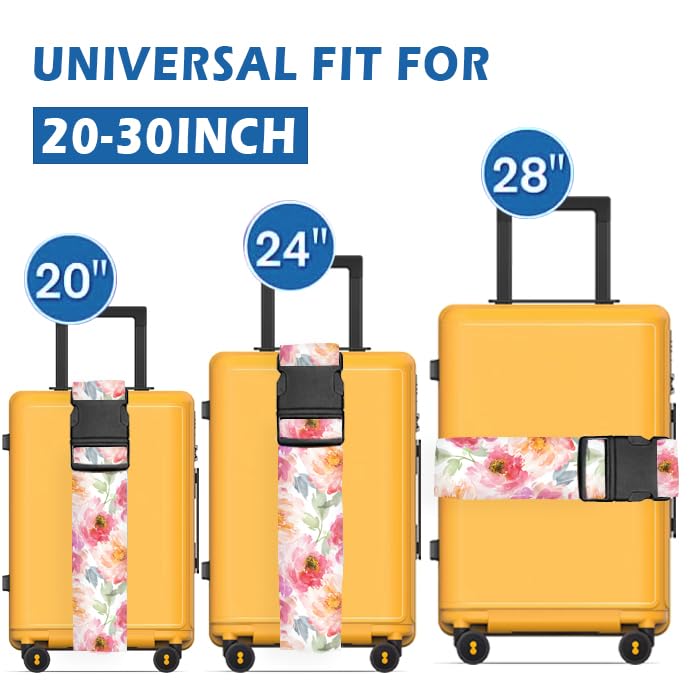 Adjustable Heavy Duty Luggage Straps for Suitcases - Quick-Release Buckle Travel Belt Accessories with Watercolor Red Flowers Design - Perfect for Air Travel, Vacation & Business Trips