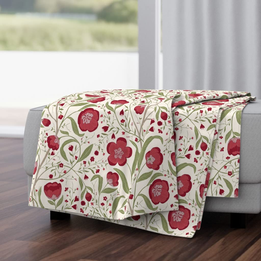 Luxe Velvet Throw Blanket 50x70 Inches - Burgundy Red Floral Rose Tulips Romantic Print | Soft Cozy Blanket for Sofa, Bed, Couch | Perfect Gift for Valentine's Day, Anniversary & Home Decor