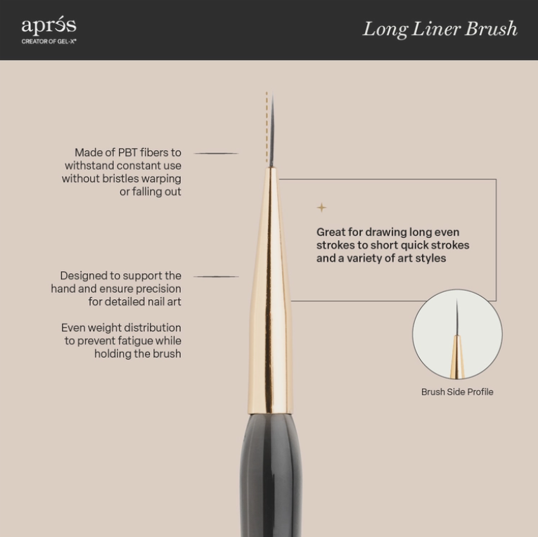 Apres Gel X Nail Liner Brush with Nude Silicone Cap - Long Handle Professional Nail Art Tool for Salon & Home Manicures