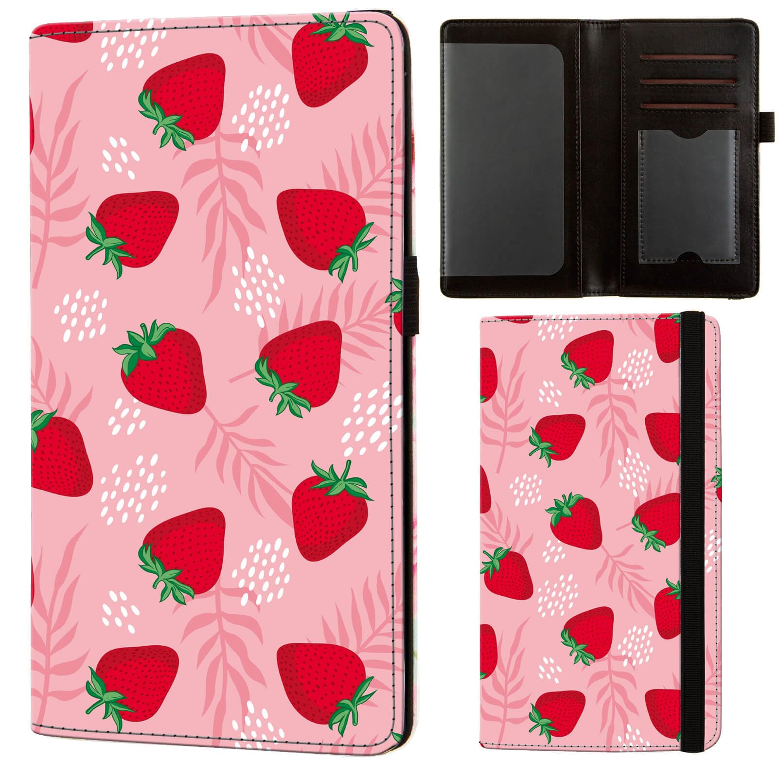 Premium Leather Checkbook Cover for Women & Men - RFID Blocking Wallet with Duplicate Checks Holder - Stylish Strawberry Design - Perfect for Office, Travel, and Everyday Use
