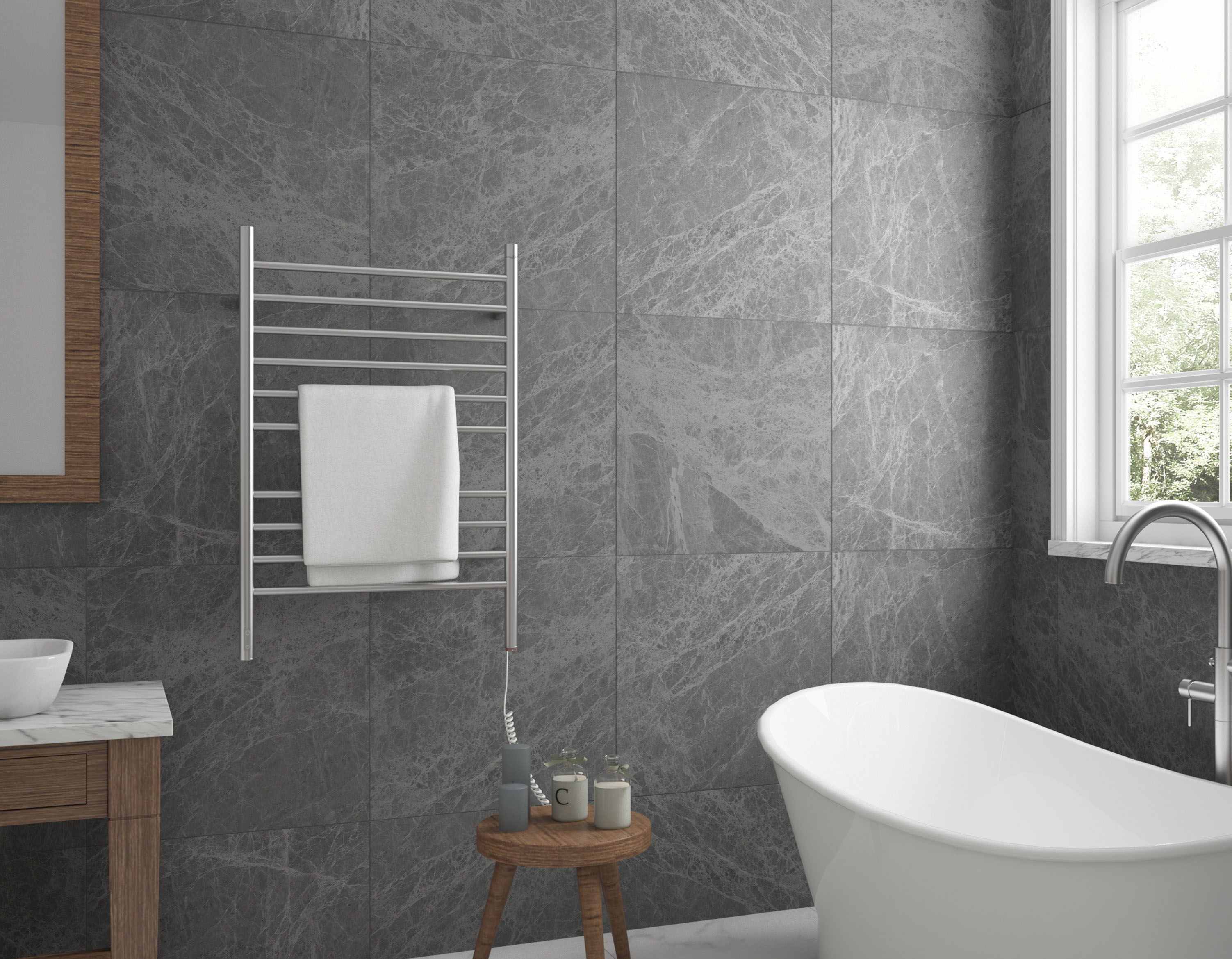 Argenta OBT 10 Bar Hardwired & Plug-in Electric Towel Warmer with Built-in Timer - Brushed Stainless Steel - Perfect for Bathrooms, Spas & Luxury Homes