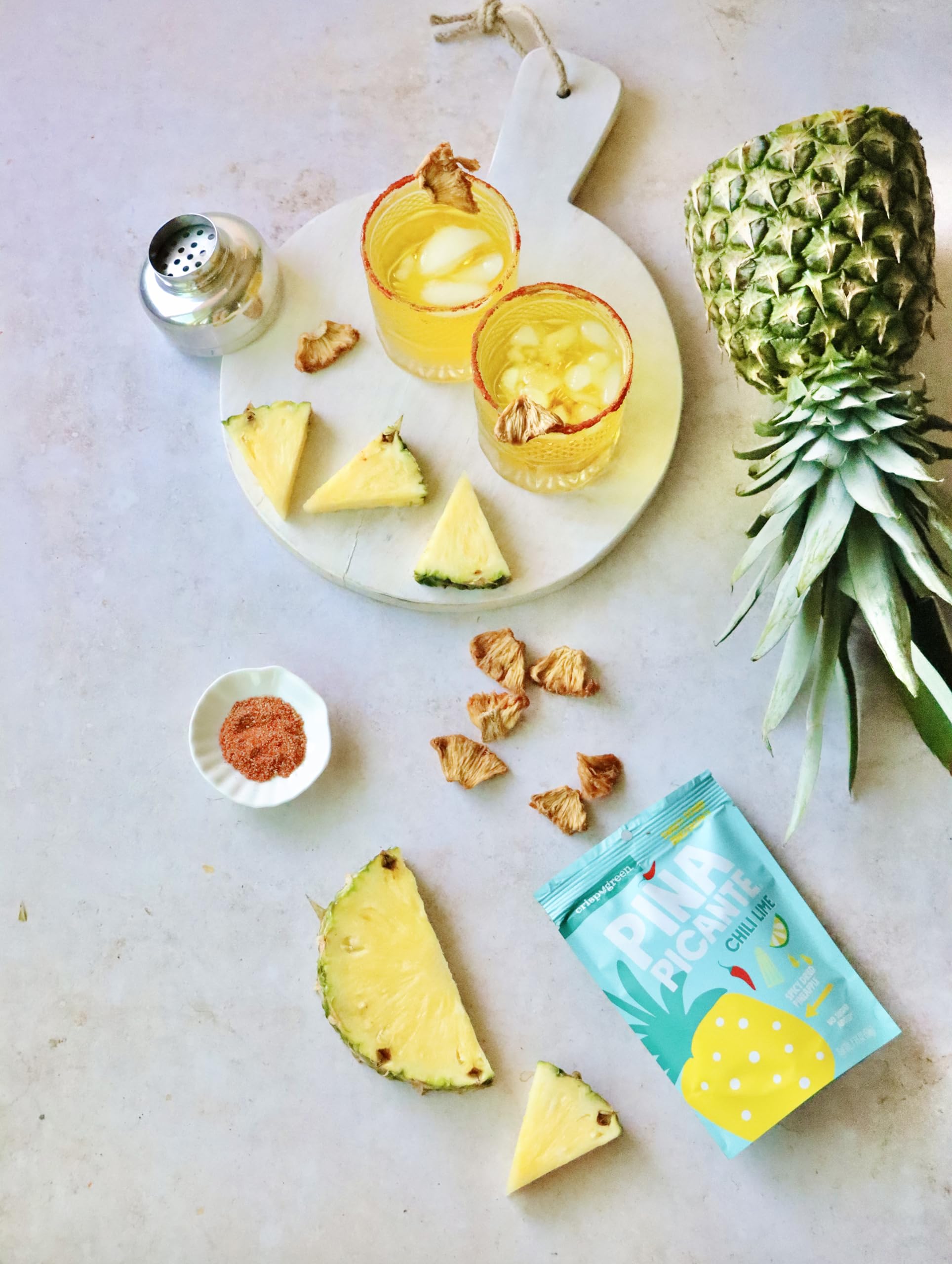 **Spicy Chili Lime Dried Pineapple Snacks - Crispy Green Piña Picante, 1.76oz (12 Single-Serve Bags) | Healthy Real Fruit Snack for On-the-Go, Office, Hiking & Travel**