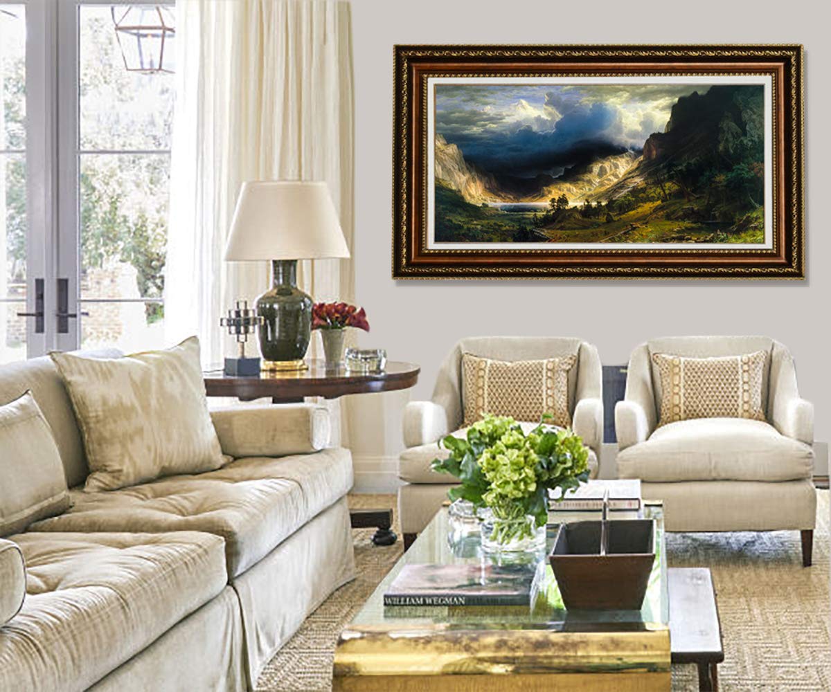 EliteArt Albert Bierstadt Storm in the Rocky Mountains Mt. Rosalie 1866 Oil Painting Reproduction - Giclee Wall Art Canvas Print Framed 36x24 Inches - Perfect for Living Room, Office & Home Decor