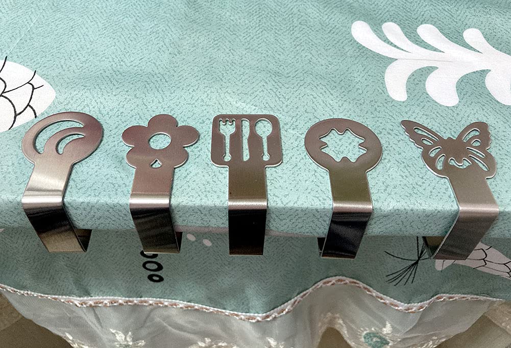 Aliotech 4pcs Flower Shape Stainless Steel Tablecloth Clips - Heavy Duty Silver Table Cover Clamps for Indoor & Outdoor Use - Perfect for Picnics, Parties, and Home Decor