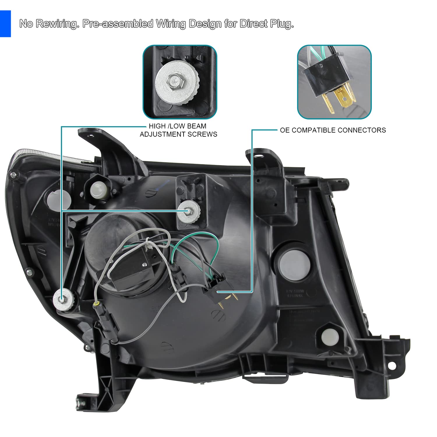 Spec-D Tuning Black Projector Headlights for 2005-2011 Toyota Tacoma - Left & Right Pair Headlamp Assembly - Upgrade Your Truck's Style & Night Visibility for Off-Roading & Daily Driving