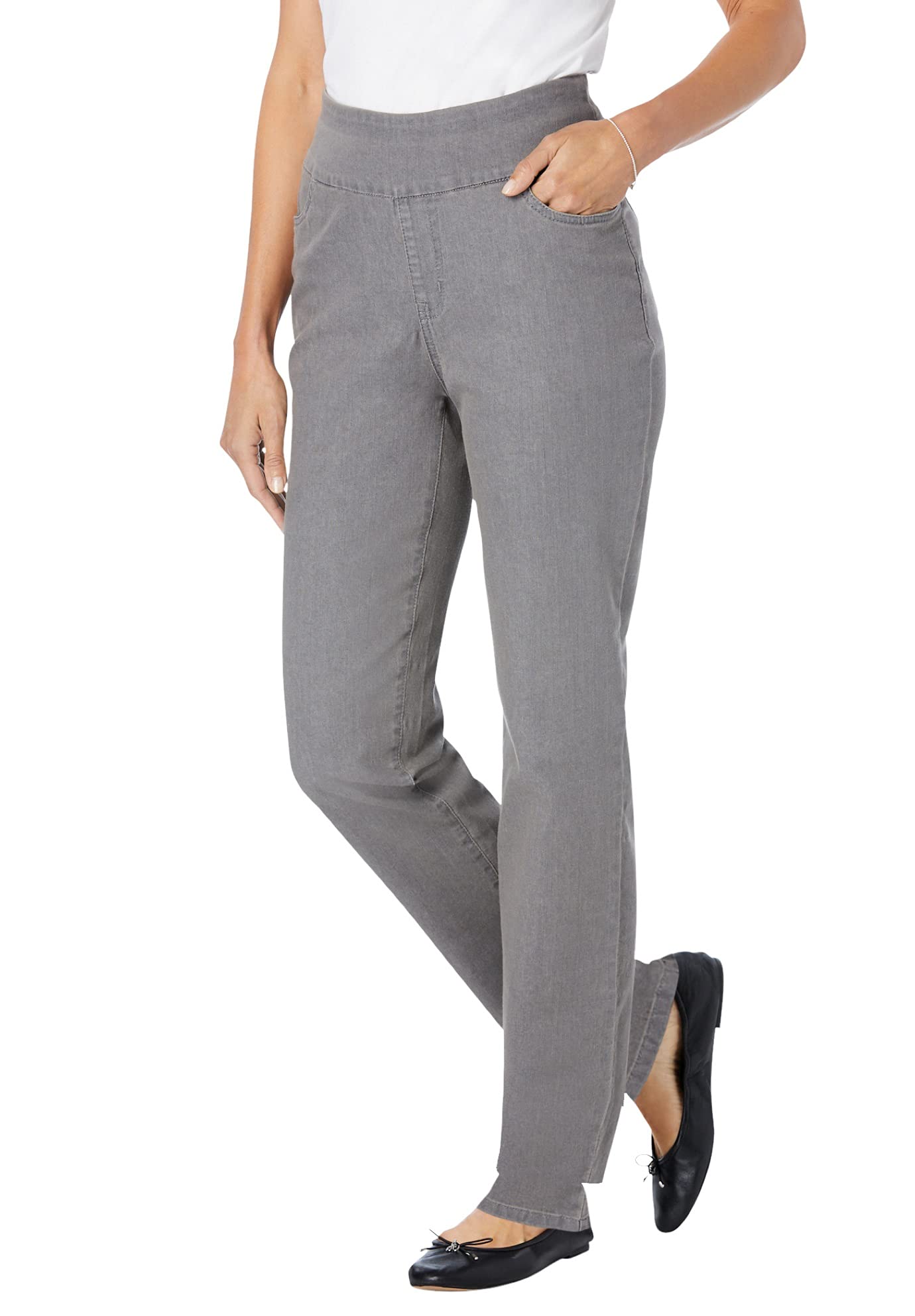 Woman Within Women's Plus Size Pull-On Straight Leg Denim Jeans - Comfortable Stretch Waist for Curvy Figures | Perfect for Casual Wear, Work & Everyday Outfits