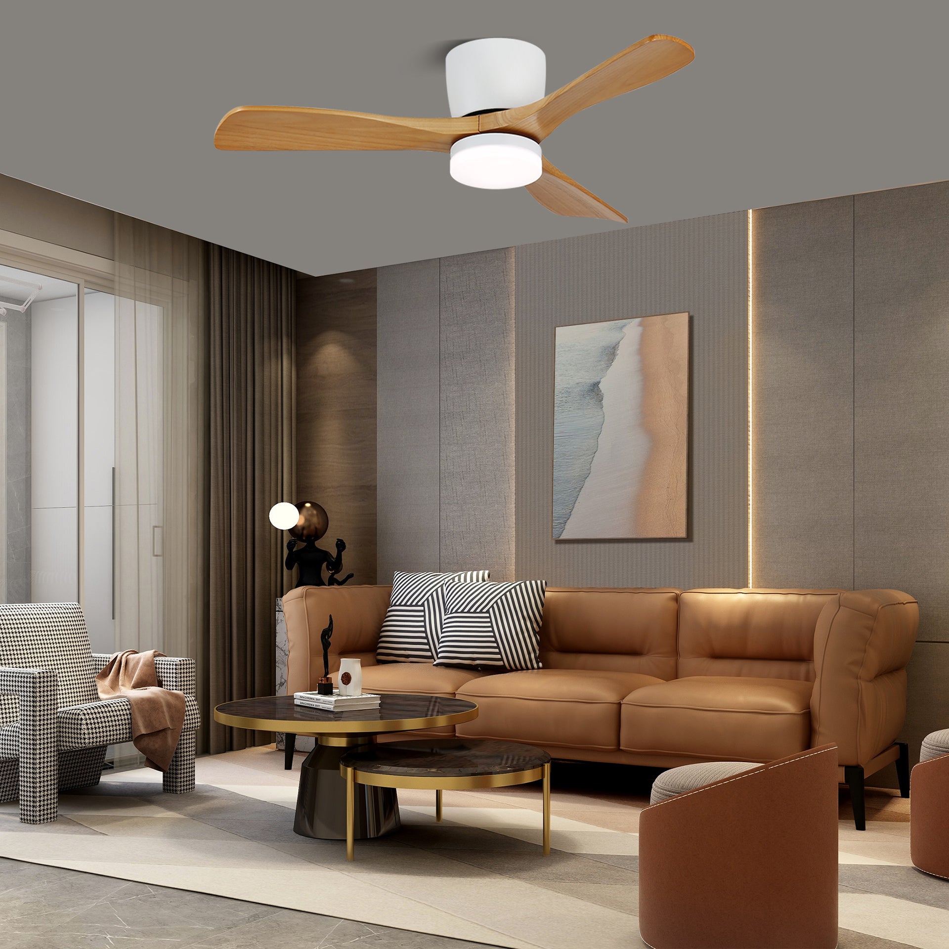Aerodynamic Wooden Ceiling Fan with Light Kit - 42/52 Inch Energy Efficient Quiet Blades for Bedroom, Living Room, and Outdoor Patio Use