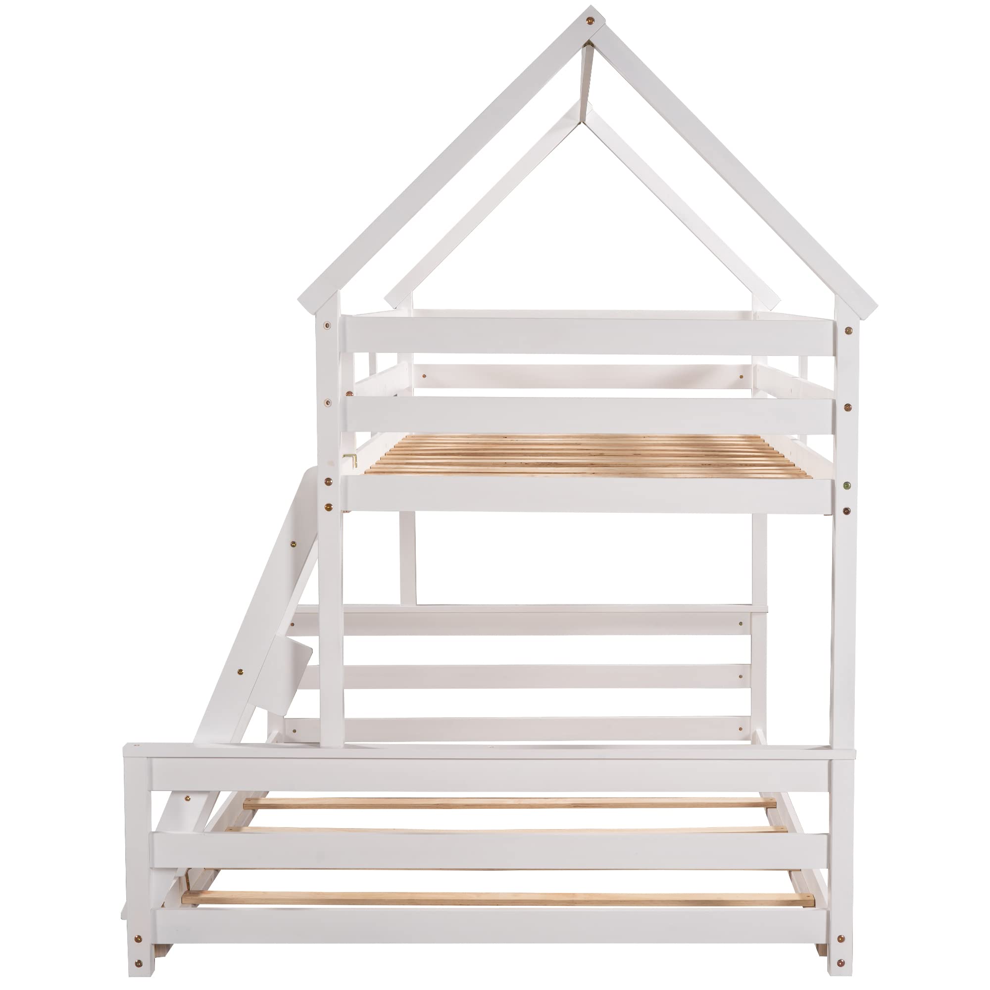 SOFTSEA Junior's House Twin Over Full Bunk Bed with Built-in Ladder - Low Profile Kids Bunk Bed, No Box Spring Required - Perfect for Small Bedrooms, Shared Kids Rooms & Sleepovers