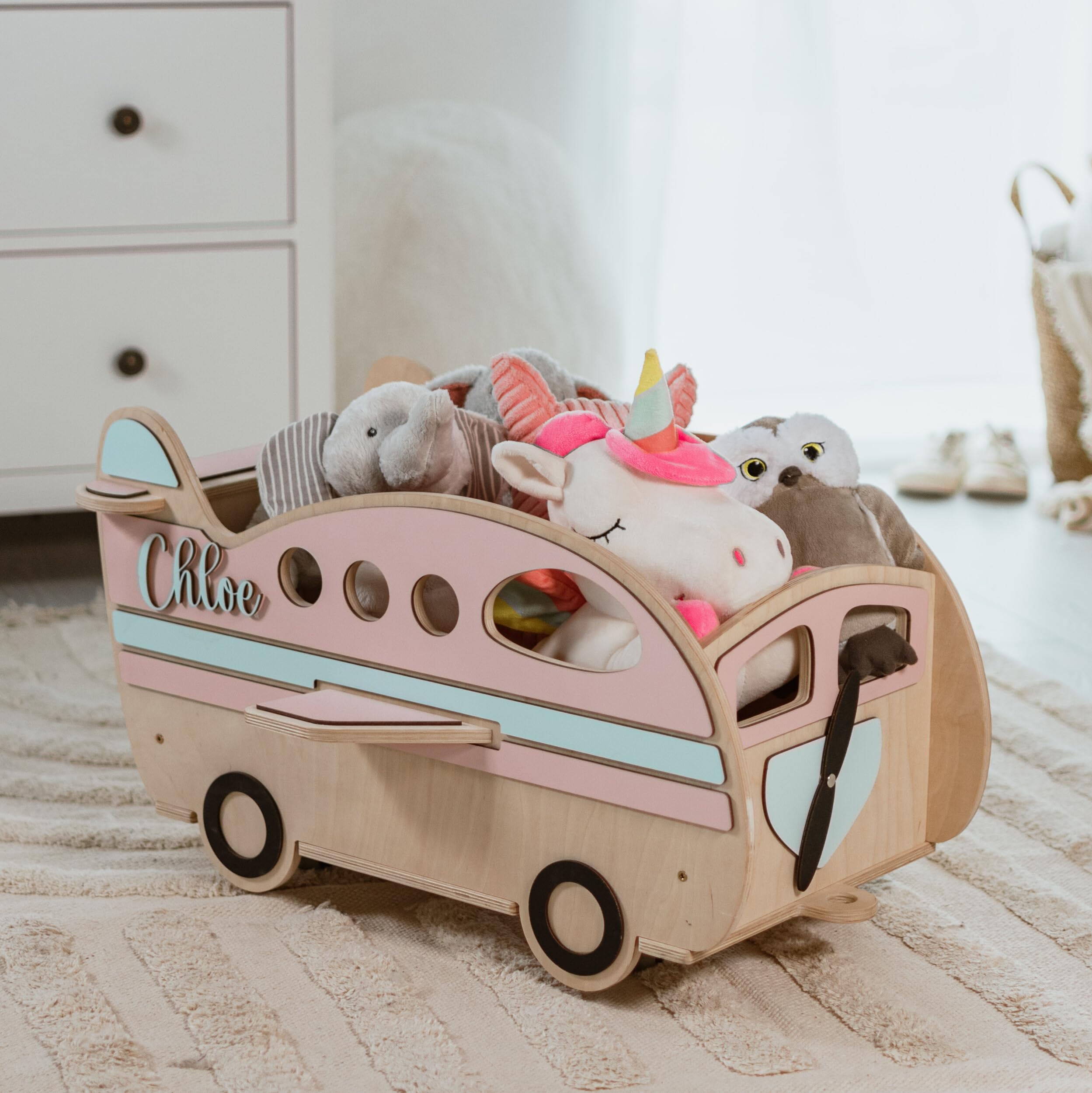 Personalized Kids Toy Storage Organizer with Wheels - Montessori Wooden Toy Box for Girls & Boys - Nursery Room Organization - Perfect for Playrooms, Bedrooms & Christmas Gifts