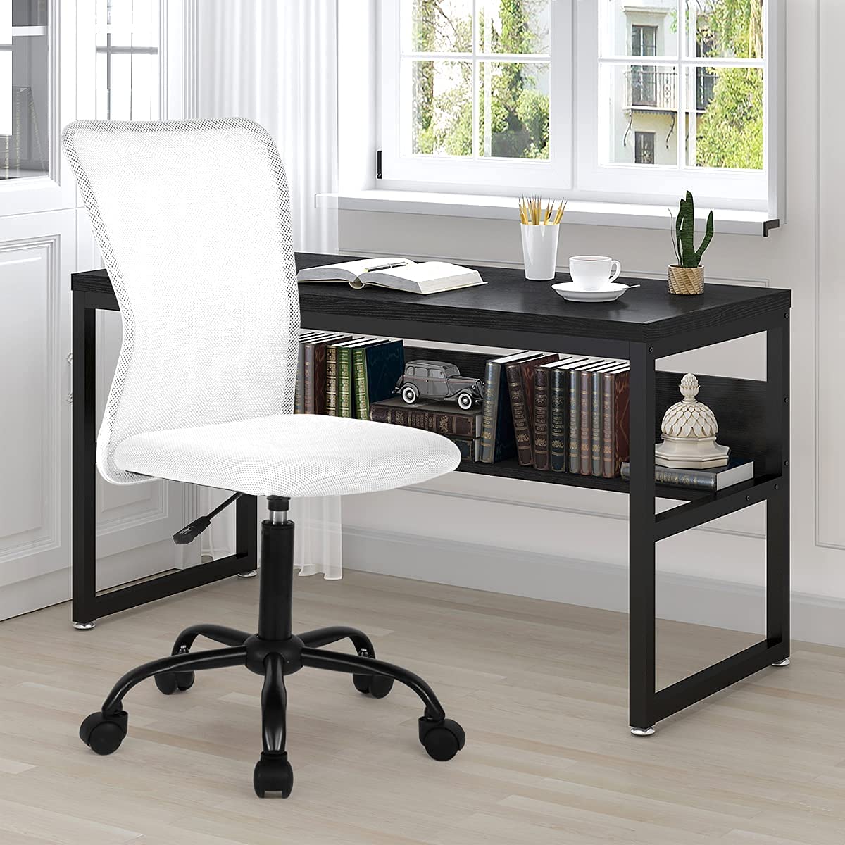 Ergonomic Mesh Office Chair - Adjustable Swivel Rolling Computer Desk Chair with Wheels for Home & Office - Modern Executive Task Chair for Women & Men, Armless Design, White - Perfect for Long Work Hours, Gaming, and Remote Work