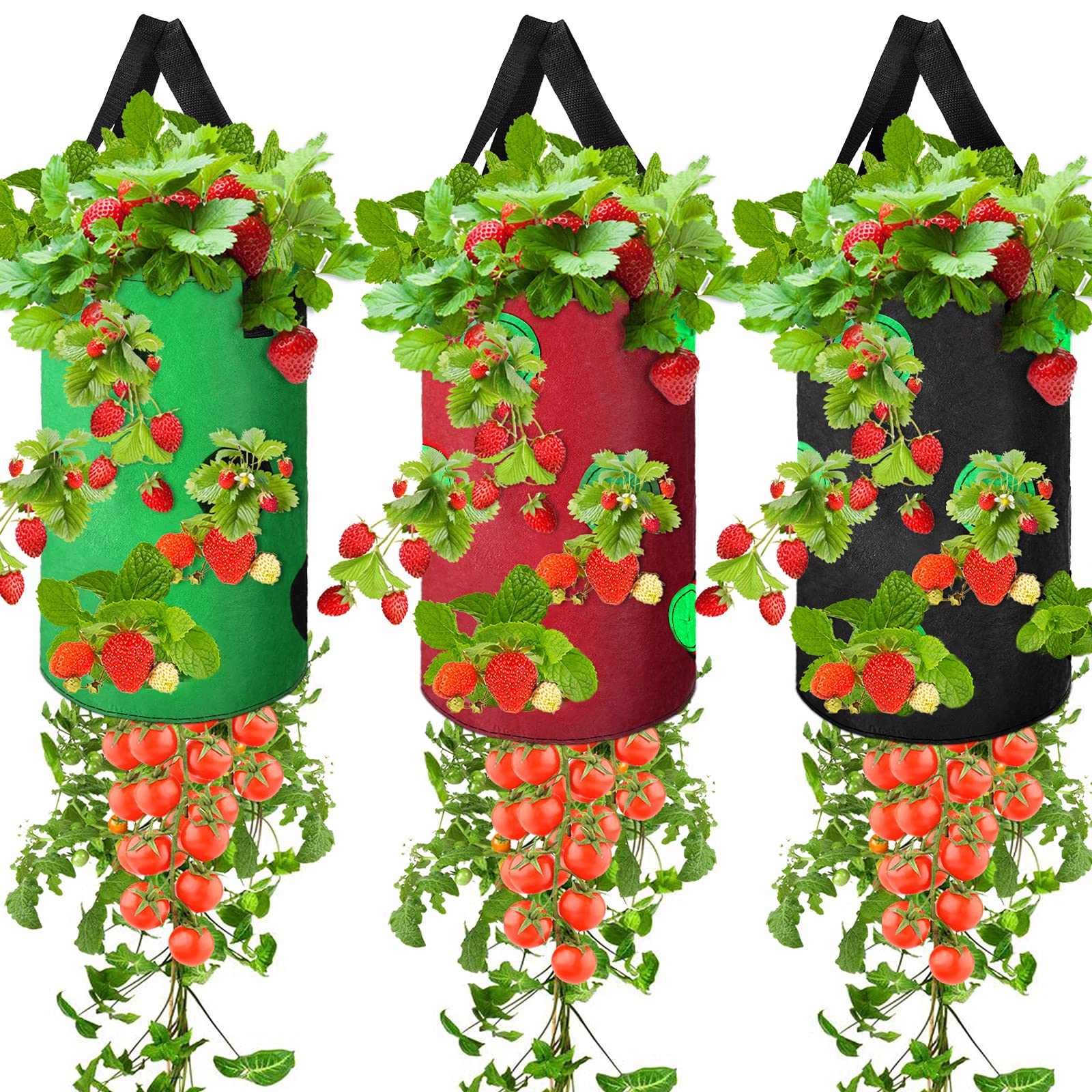 **Honeydak 3-Pack Upside Down Hanging Garden Planter - Aeration Fabric Grow Bags for Tomatoes, Strawberries, Herbs & Vegetables (13 Holes Style) - Perfect for Balcony, Patio & Small Space Gardening**