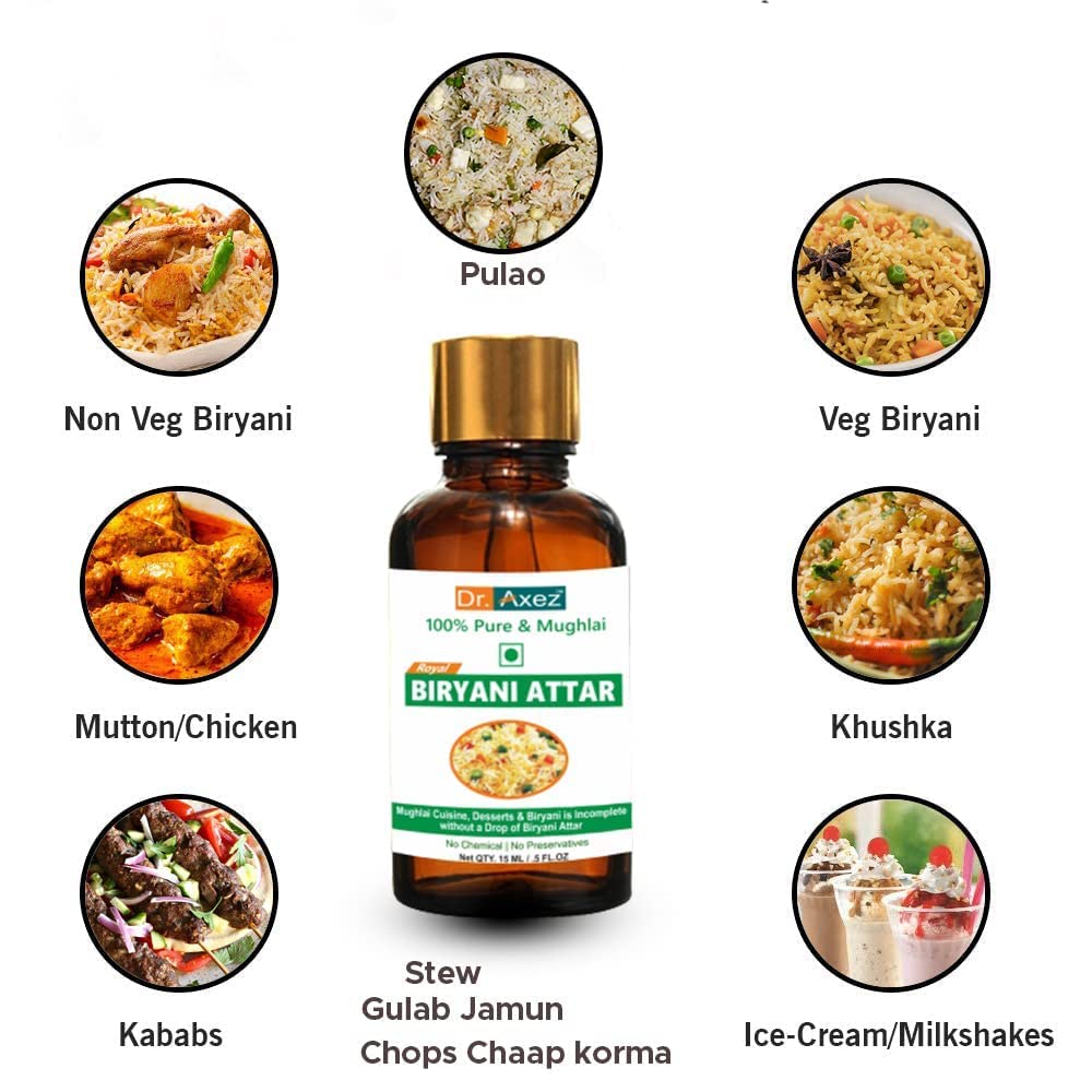 Dr. Axez Mughlai Biryani Attar Essence - 30ml Premium Food Flavoring for Authentic Indian Rice Dishes, Pulao, Mutton & Chicken Biryani - Perfect for Home Cooking, Restaurant Meals and Special Occasions