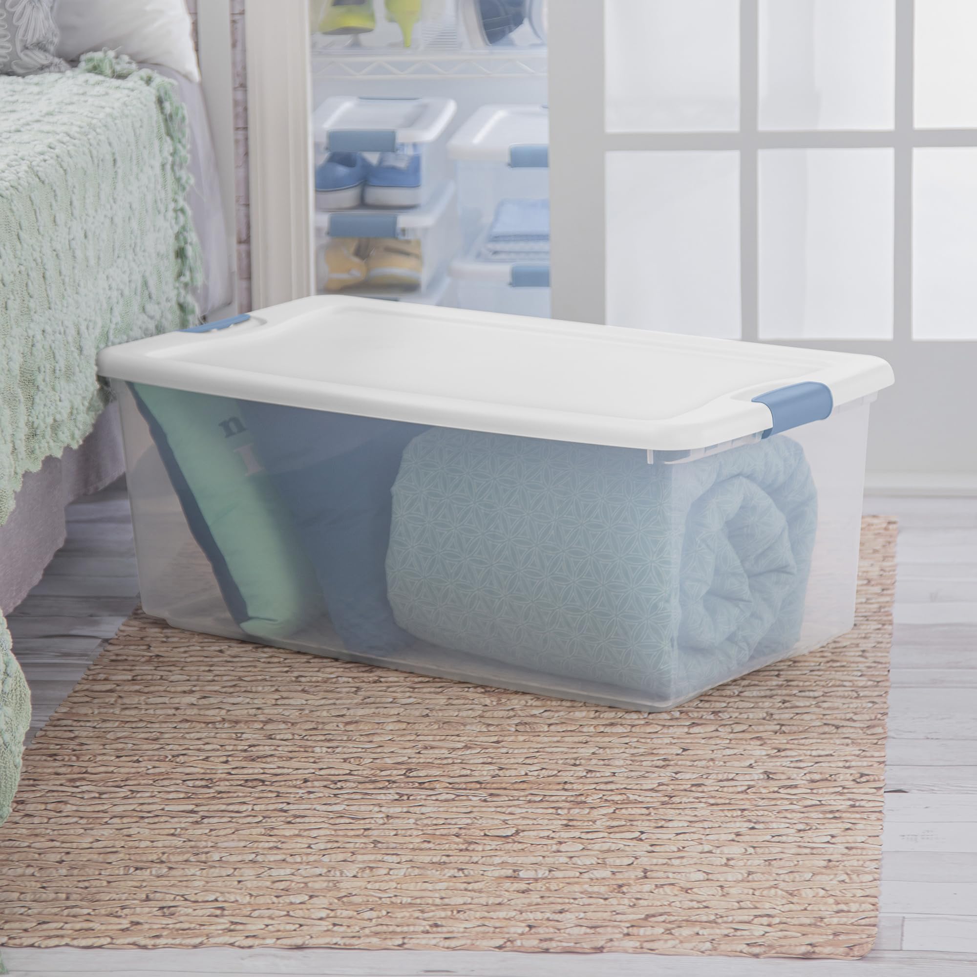 Sterilite 16-Pack 106 Quart Clear Plastic Stackable Storage Bins with Secure Latching Lids - Perfect for Home Organization, Garage Storage, and Moving Supplies