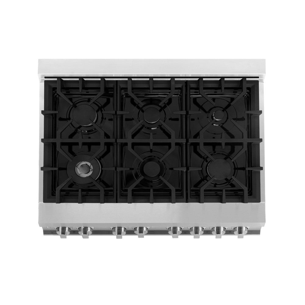 ZLINE 36 Inch Stainless Steel Kitchen Package - Dual Fuel Range, Range Hood, Microwave Drawer & Tall Tub Dishwasher (4KP RARH36 MWDWV) | Perfect for Modern Home Chefs & Open Concept Kitchens