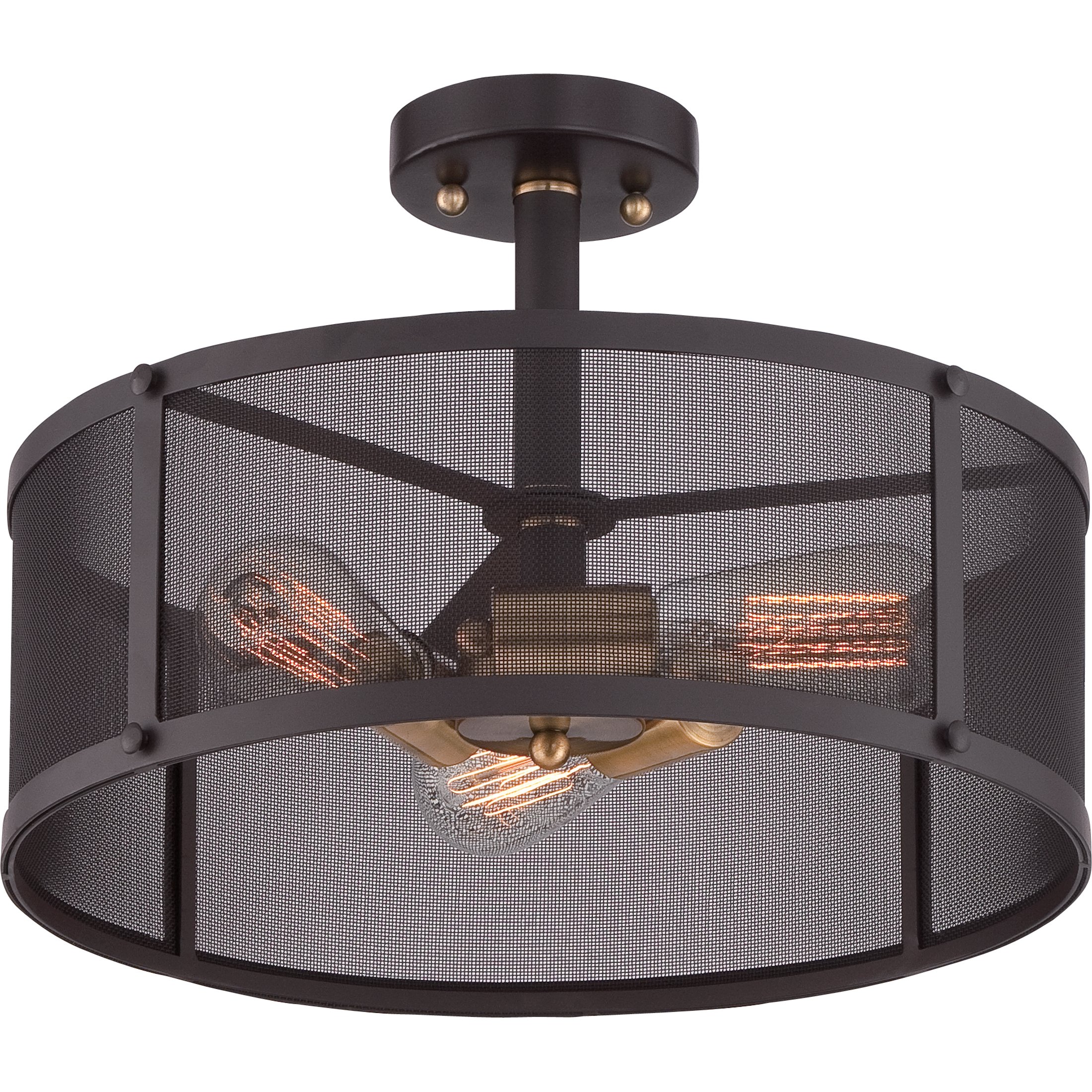 Quoizel Union Station 3-Light Western Bronze Semi-Flush Mount Ceiling Light Fixture for Dining Room, Bedroom & Hallway - Rustic Home Decor Lighting