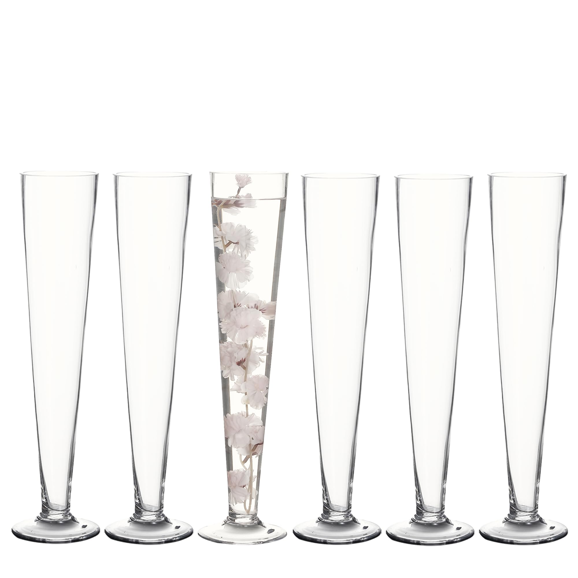 Set of 6 Clear Glass Trumpet Vases - 16