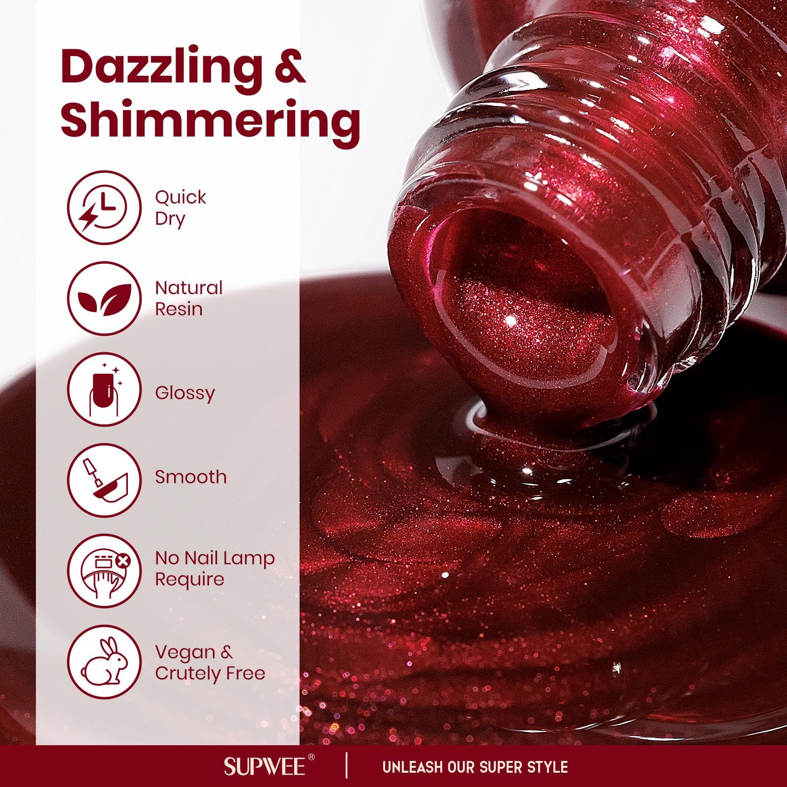Christmas Red Nail Polish Set - Quick Dry Burgundy Shimmer Nail Lacquer with Iridescent Finish, Beginner-Friendly DIY Manicure Kit for Fingers & Toes (16ml/0.54fl oz) - Perfect for Holiday Parties, Gift Giving & Festive Nail Art