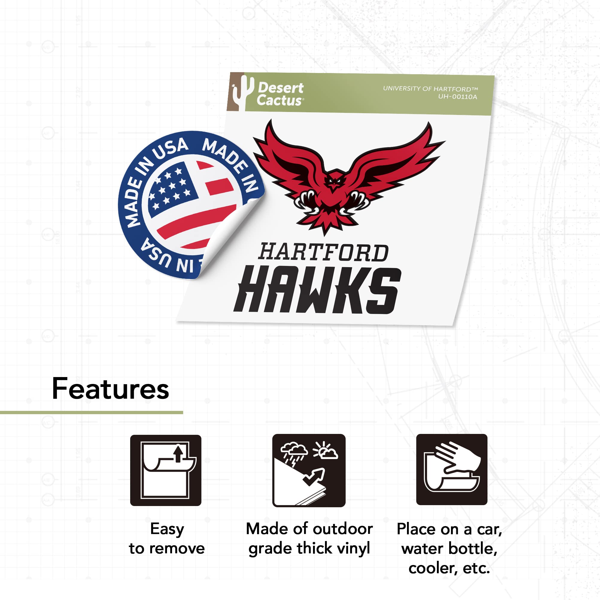 University of Hartford Hawks Desert Cactus Vinyl Decal Sticker - Waterproof Laptop, Water Bottle, Car, Scrapbook Decor - Perfect for College Students, Alumni Gifts & School Spirit Accessories