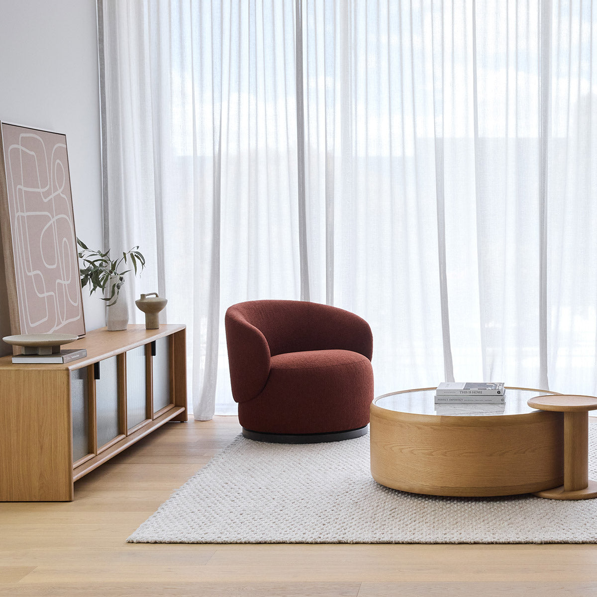 Round Coffee Table - Modern Wooden Living Room Furniture for Small Spaces | Perfect for Home, Office & Lounge Decor