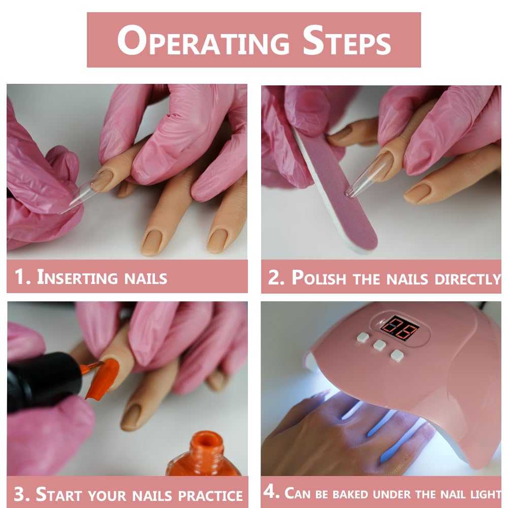 Flexible Silicone Practice Hand for Acrylic Nails - Left Hand Mannequin with Stand | Bendable Fake Hand for Nail Art Training & Practice | Perfect for Beginners, Professionals & Salon Use