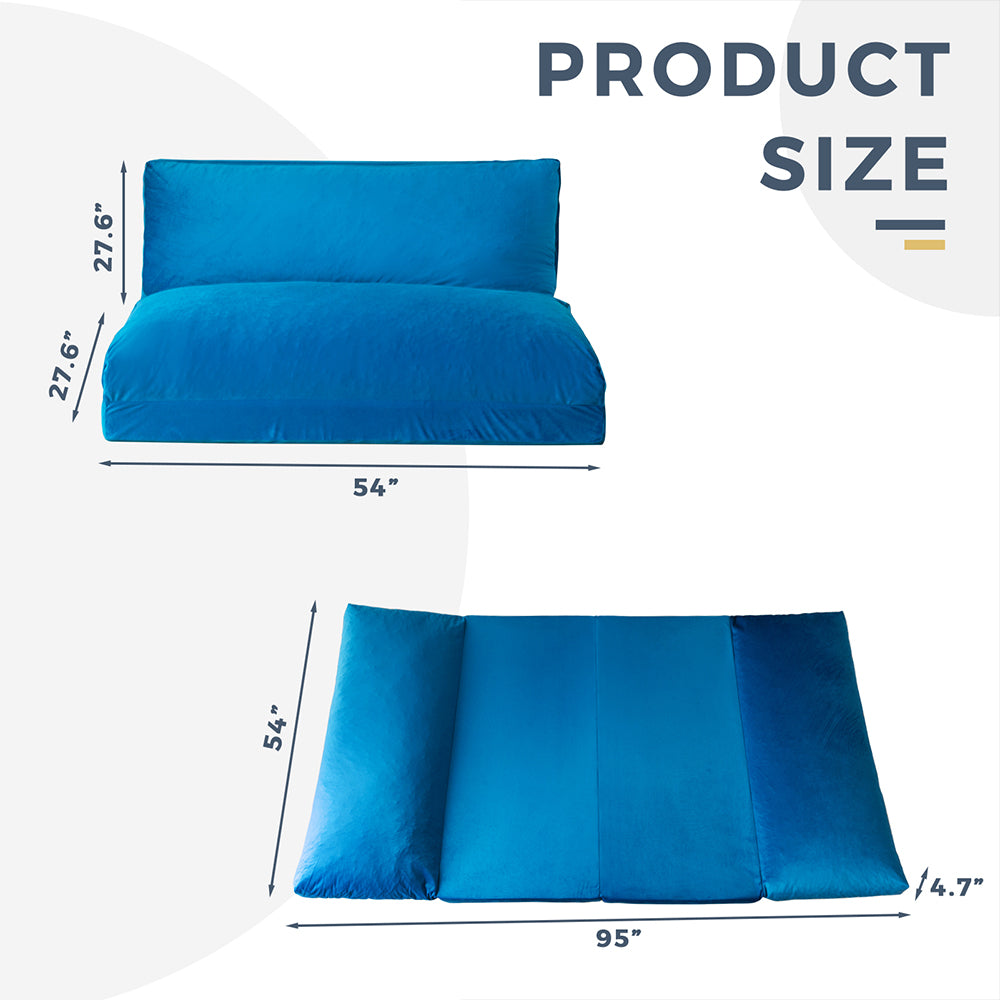MAXYOYO Velvet Bean Bag Folding Sofa Bed - Washable Cover for Adults, Blue | Comfortable Floor Seating for Living Room, Bedroom & Dorm