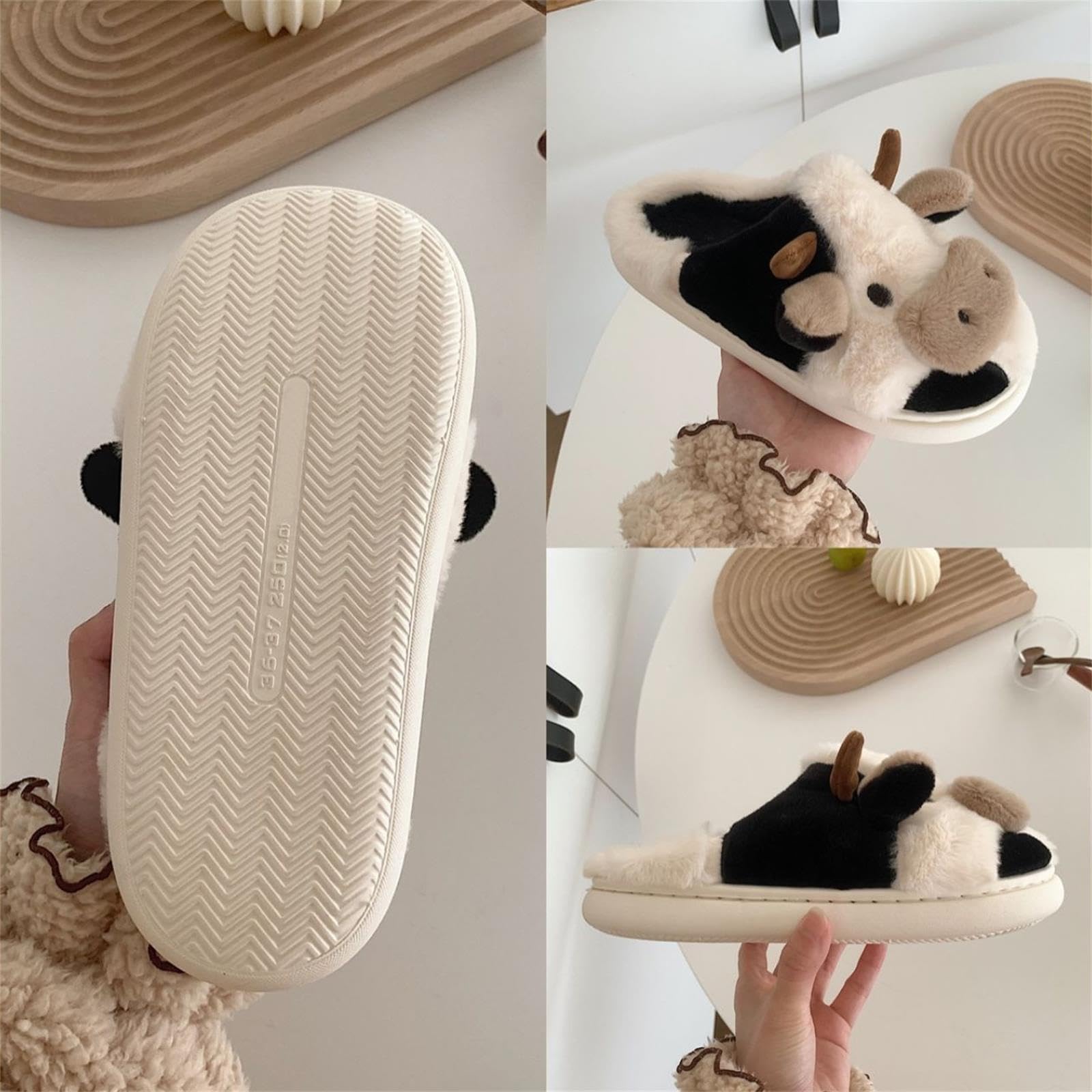MIXILU Cartoon Cow Cotton Slippers for Women - Cute Cozy Fuzzy Animal House Shoes with Non-Slip Sole | Perfect for Winter Indoor & Outdoor Wear, Lounge, Home, Office, and Gift Giving