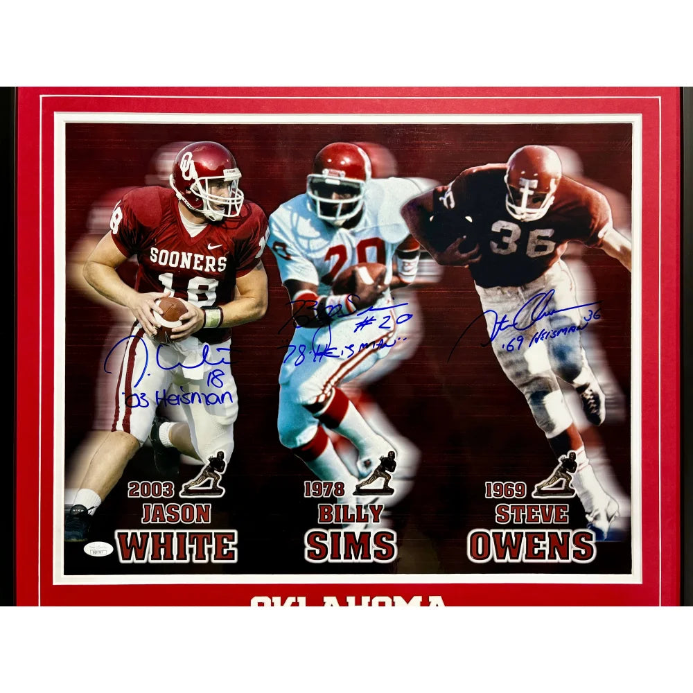 Oklahoma Sooners Heisman Trophy Winners Autographed 16x20 Photo Framed with JSA COA - Perfect for Sooners Fans, Sports Memorabilia Collectors, and Man Cave Decor