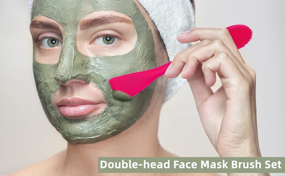 KitchenFest® Silicone Double-Ended Face Mask Brush - Soft Facial Cleansing Scrubber & Exfoliator for Skincare - Perfect for Applying Clay Masks, Serums & Creams at Home Spa