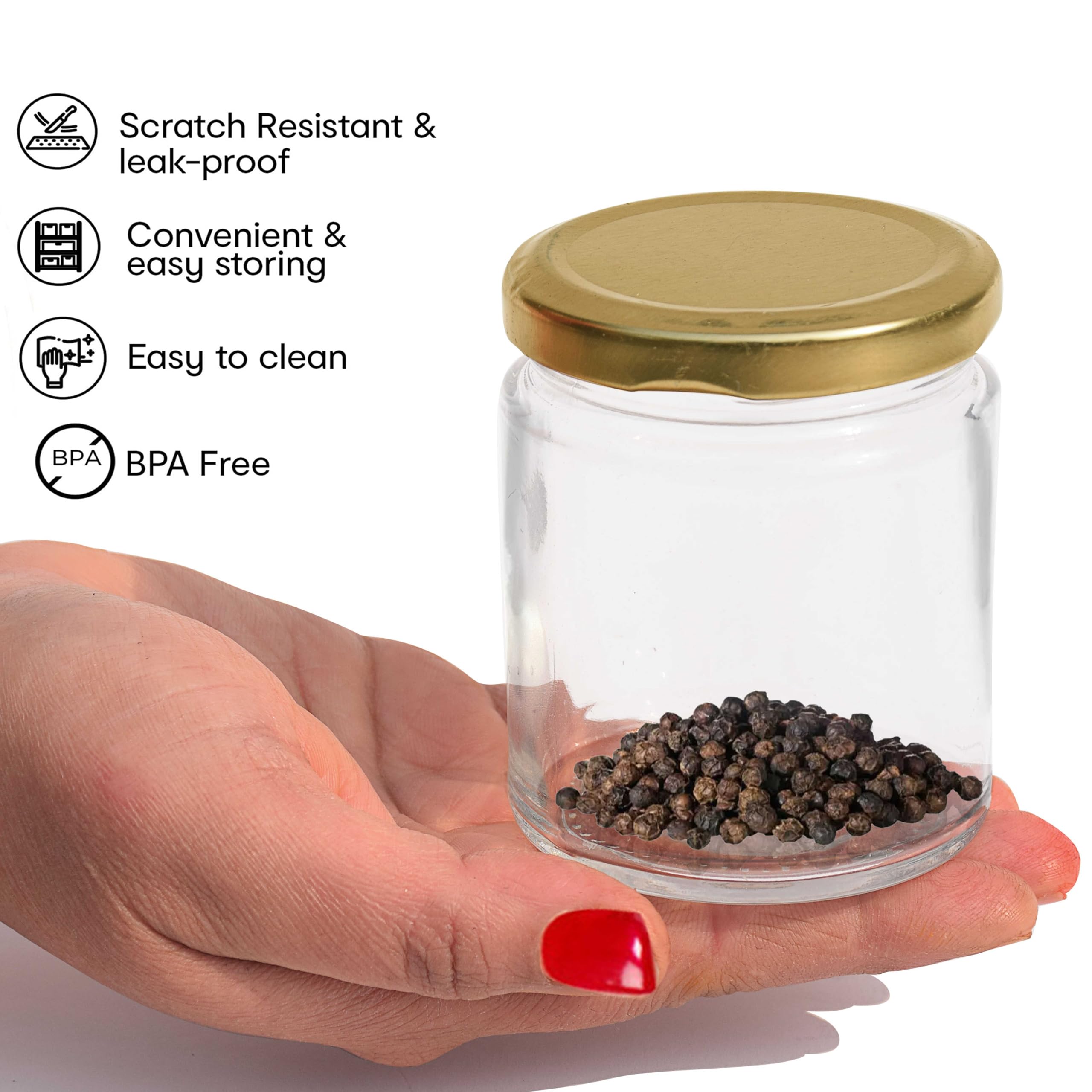 Pure Source India Glass Jar Container - Food Safe, Airtight, BPA Free - 50 Gram Capacity (Pack of 4) - Clear Kitchen Storage Jars for Spices, Herbs, Tea & Coffee - Perfect for Pantry Organization & Home Decor