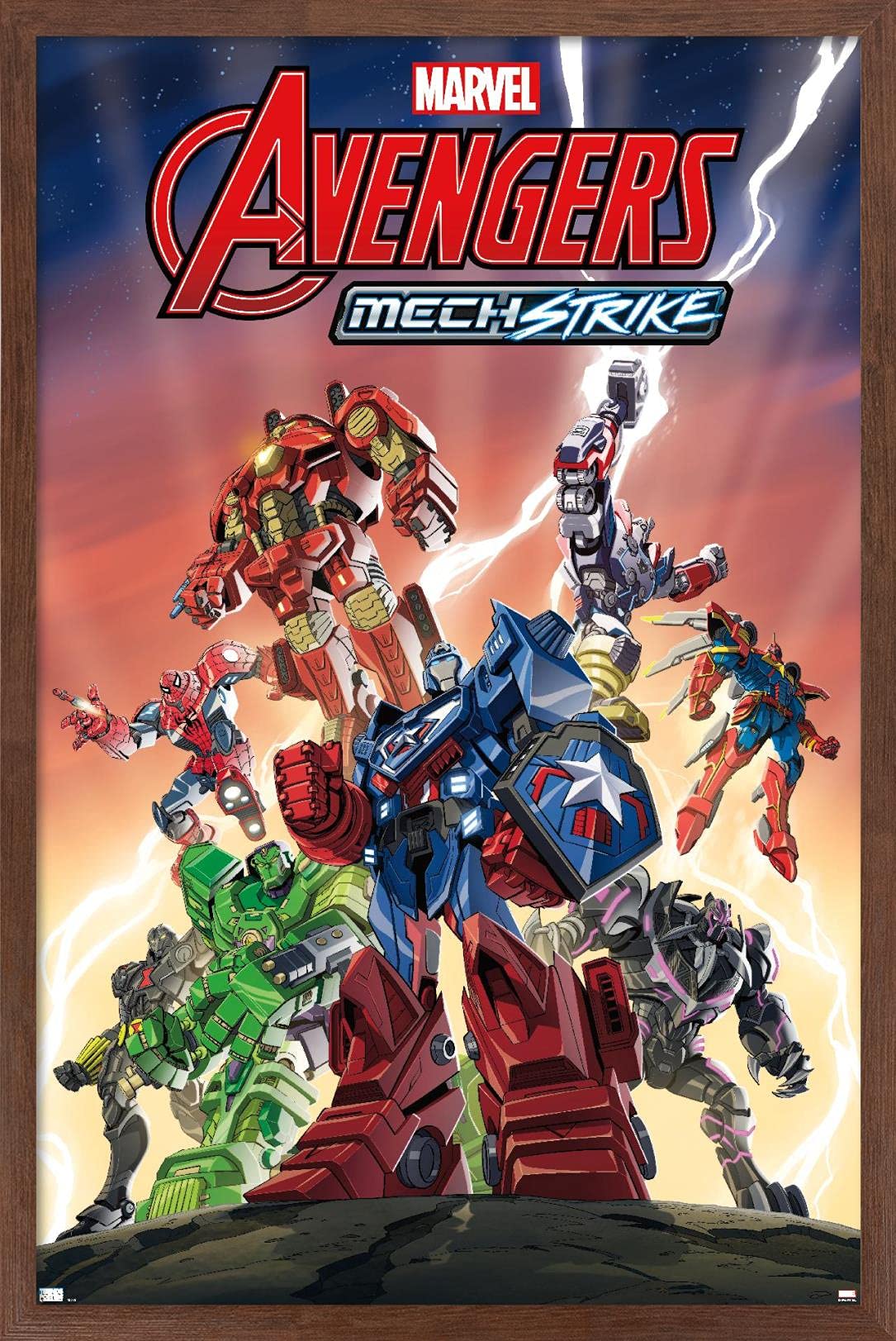 Marvel Avengers: Mechstrike Group Wall Poster - 14.725 x 22.375 Inches, Mahogany Framed - Premium Superhero Decor for Bedroom, Game Room & Office | Official Licensed Avengers Collectible