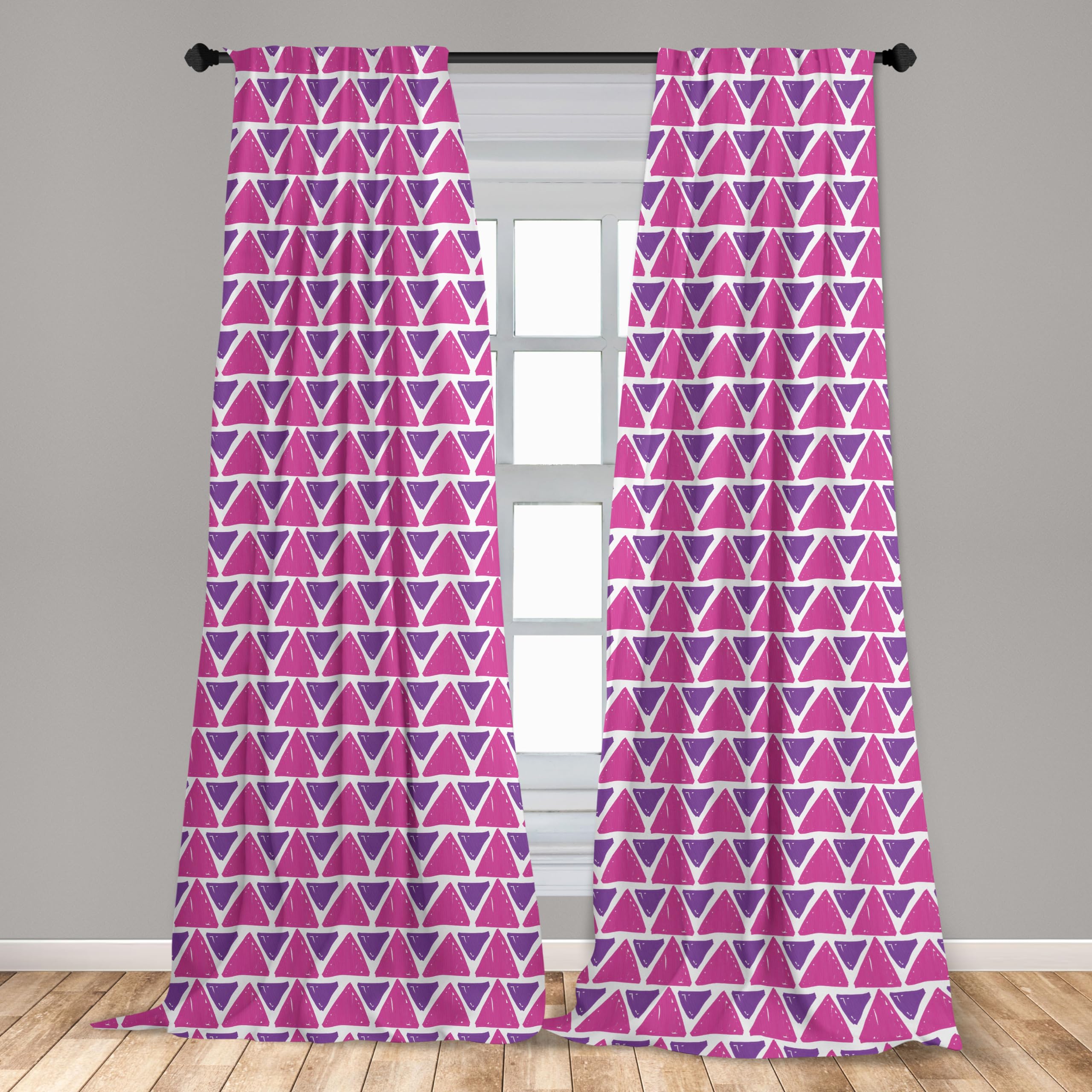 Ambesonne Geometric Window Curtains - Hand Drawn Abstract Triangle Pattern with Brush Strokes, Lightweight Purple & Pink Striped Curtains for Living Room & Bedroom - 2 Panel Set with Rod Pocket (28